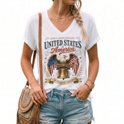 Patriotic 250th Anniversary V-Neck T-Shirt United States Of America Freedom Graphic - Rust Field Wear