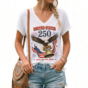 Historical United States 250th Anniversary V-Neck Shirt Patriotic Holiday Wear Tee - Rust Field Wear