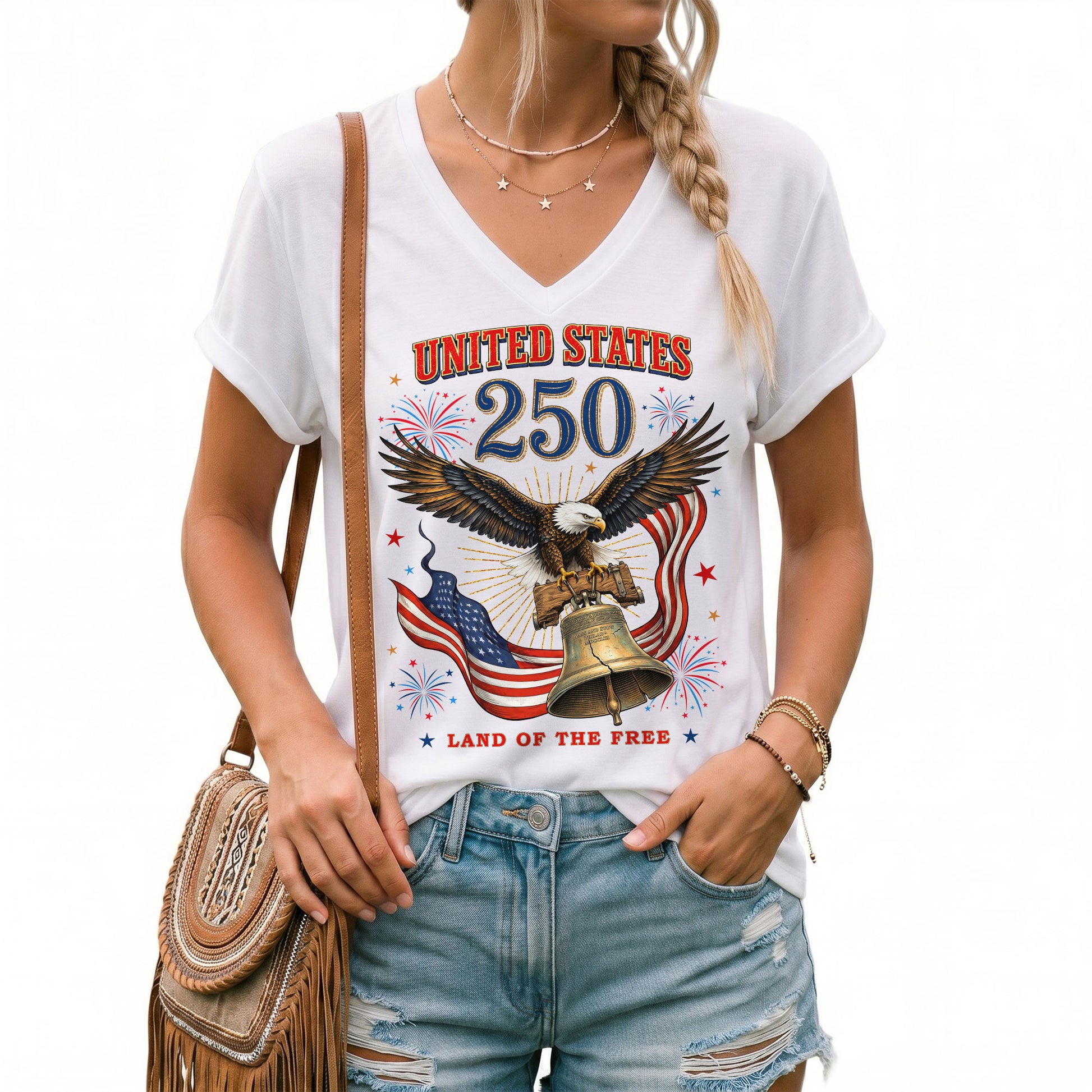 Historical United States 250th Anniversary V-Neck Shirt Patriotic Holiday Wear Tee - Rust Field Wear