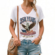 Patriotic United States 250 Years Anniversary V-Neck Tee Holiday Graphic Shirt Apparel