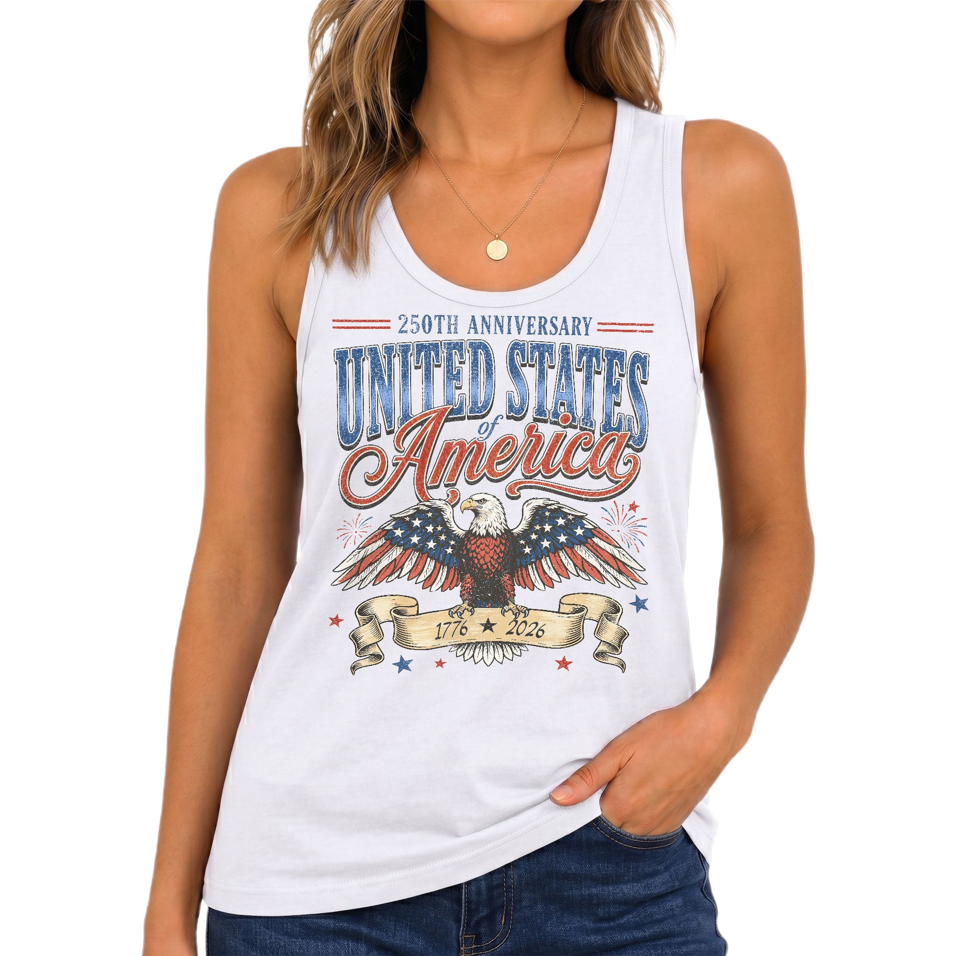 Vintage Tank Top Women 250th Anniversary Patriotic United States America Shirt 1776 - Rust Field Wear