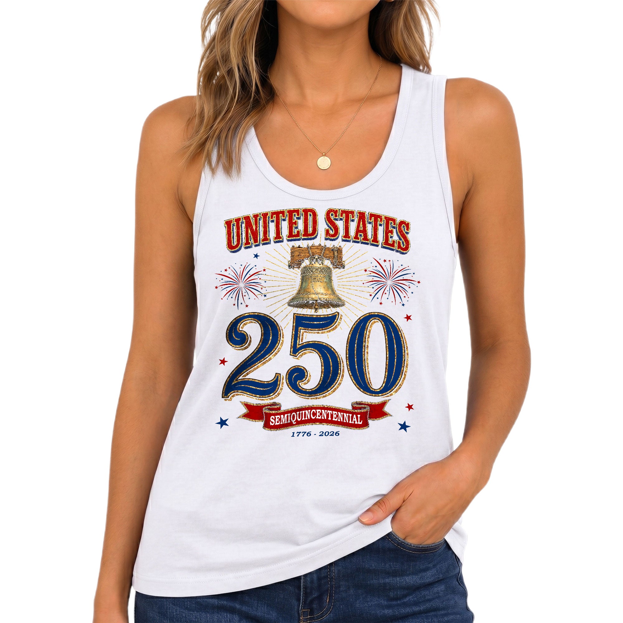Patriotic Tank Top Women 250th Anniversary Liberty Bell 1776 2026 USA Vintage Shirt