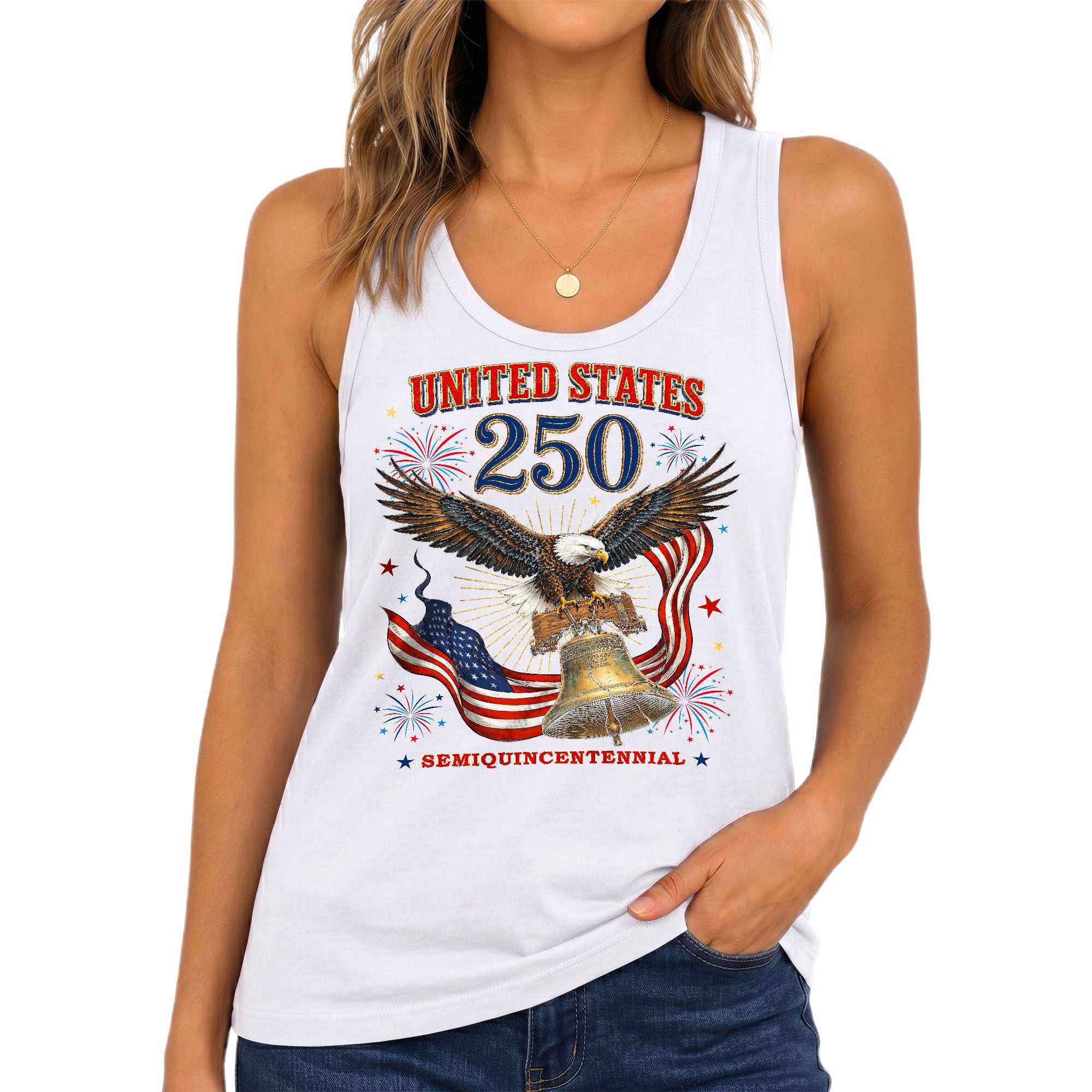 Women Vintage Tank Top 250th Anniversary US Flag Liberty Bell United States Shirt