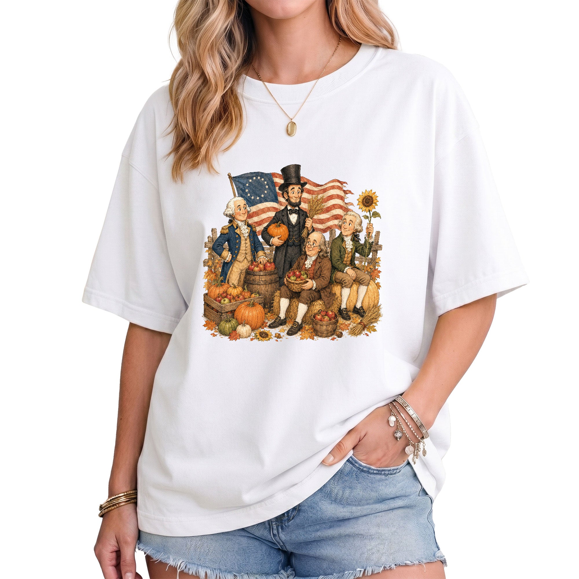Historical Figures Fall T-Shirt Patriotic Autumn Graphic Tee for Thanksgiving Lovers