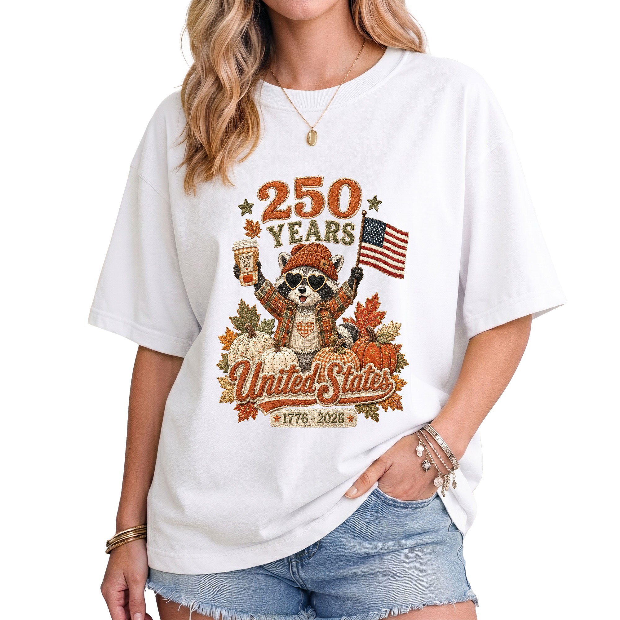 Raccoon Fall T-Shirt: 1776-2026 United States Autumn Graphic Tee for Thanksgiving