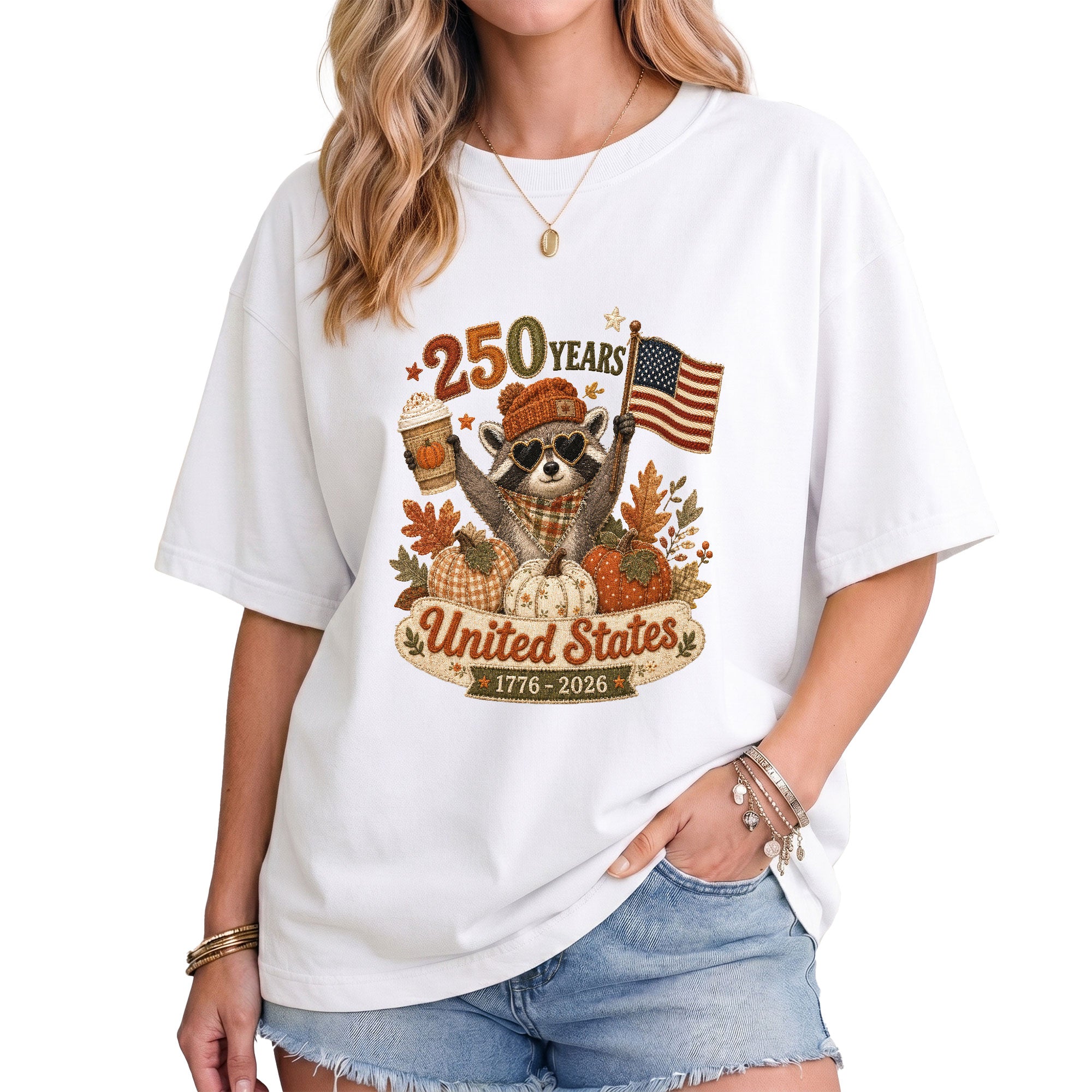 1776-2026 United States Fall Graphic Tee: Cute Raccoon Autumn Pumpkin Spice T-Shirt