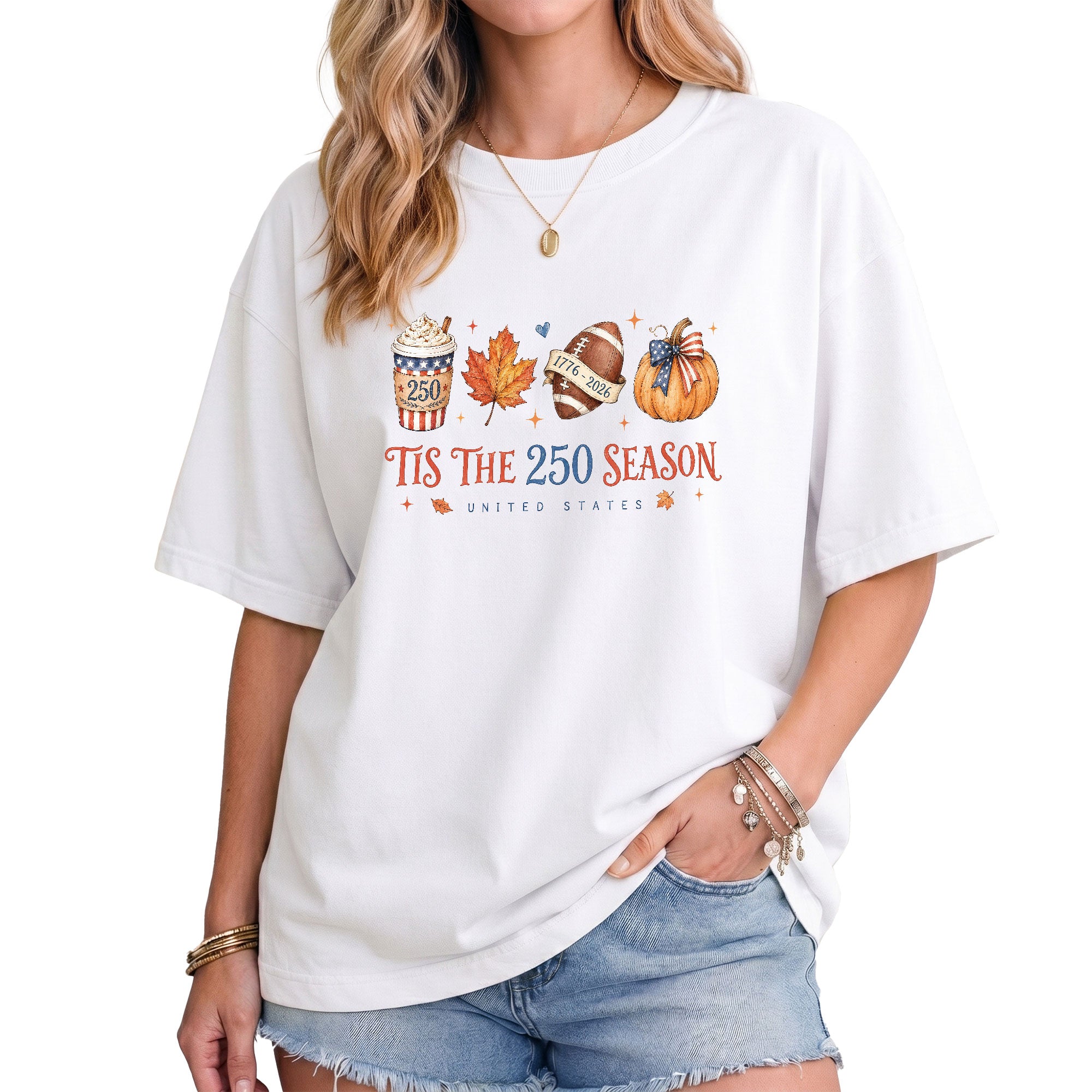 Tis The 250 Season United States T-Shirt: Festive Fall Pumpkin Football Graphic Tee