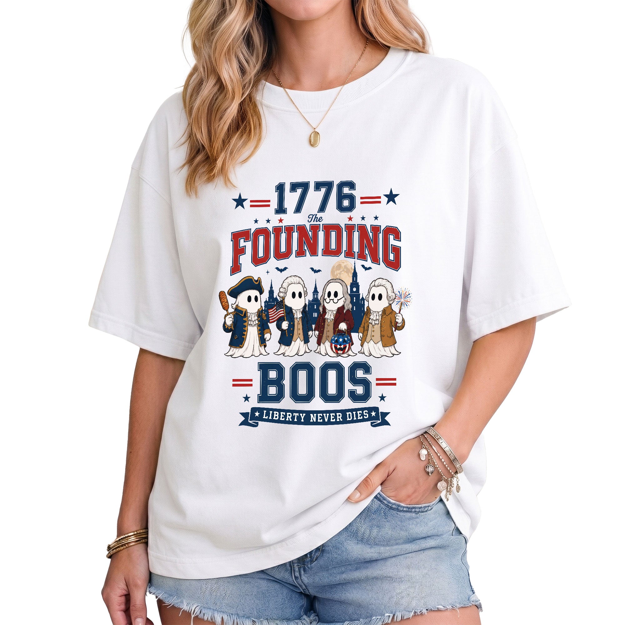 Founding Fathers Ghost Halloween Shirt 1776 The Founding Boos Patriotic Graphic Tee