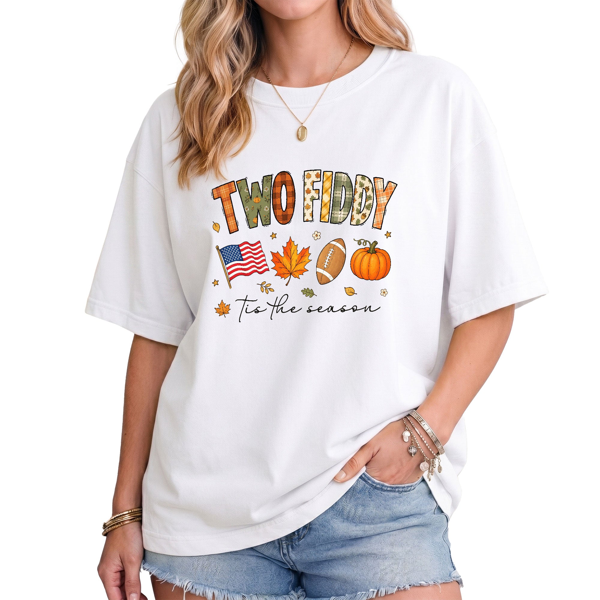 Two Fiddy Tis The Season Shirt Football Pumpkin Fall US Flag Patriotic Tee