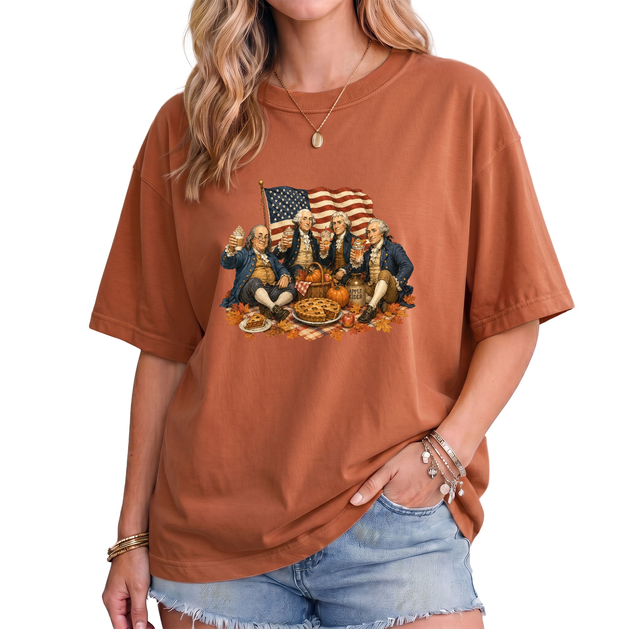 Vintage Founding Fathers Fall T-Shirt - Patriotic Harvest Graphic Tee for Autumn Lovers