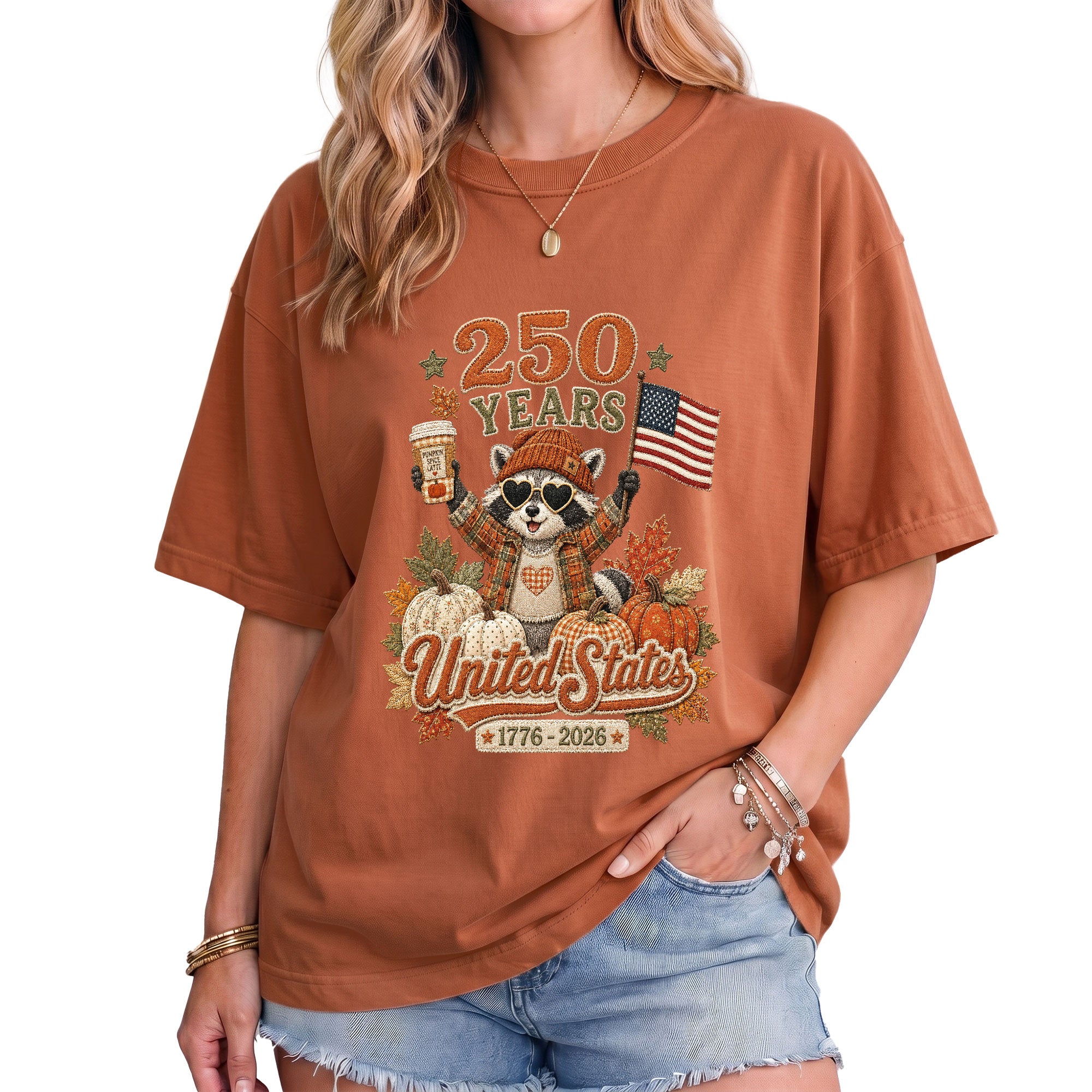Raccoon Fall T-Shirt: 1776-2026 United States Autumn Graphic Tee for Thanksgiving