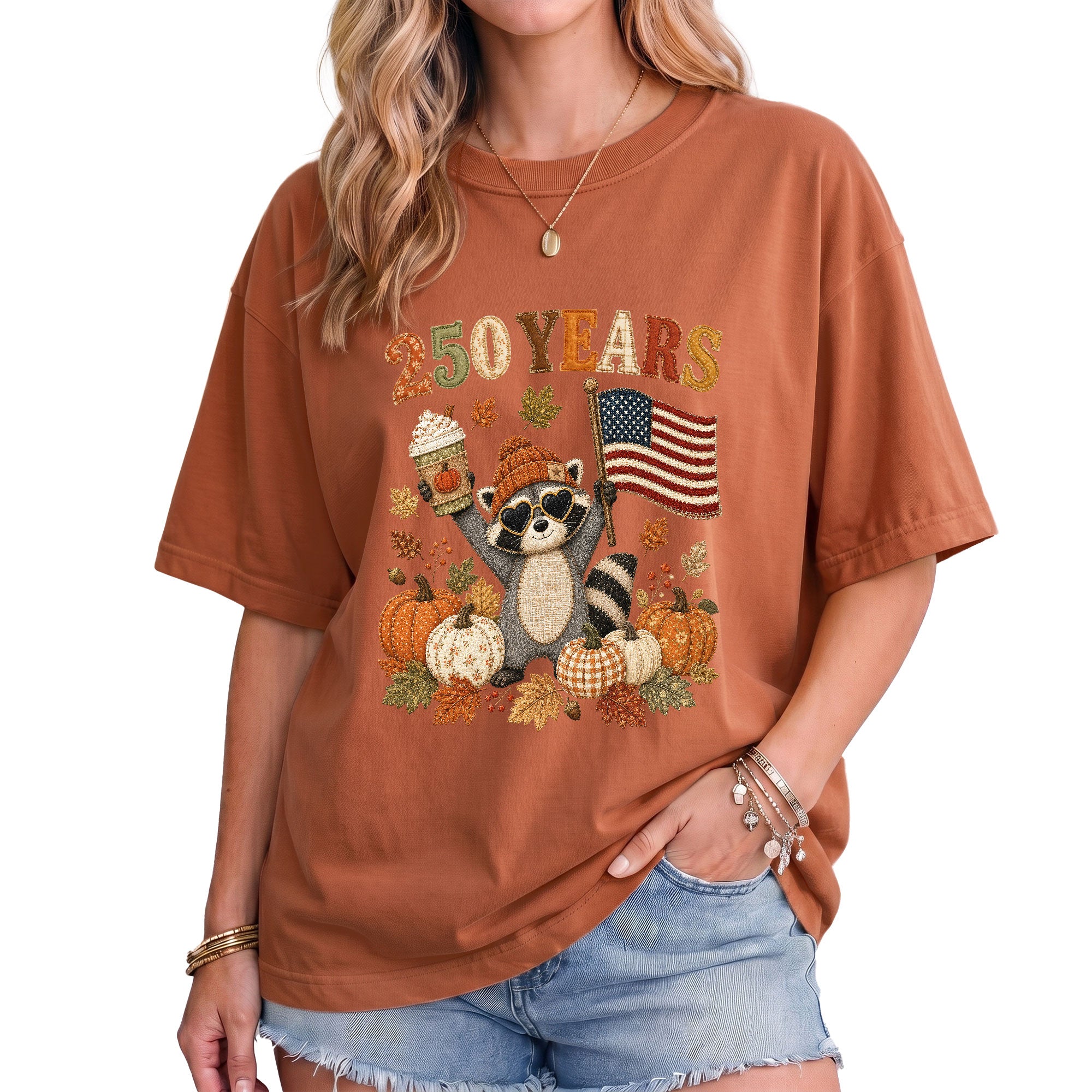 Vintage Style Raccoon 250 Years Fall Shirt: Cozy Pumpkin Autumn Seasonal Graphic Tee