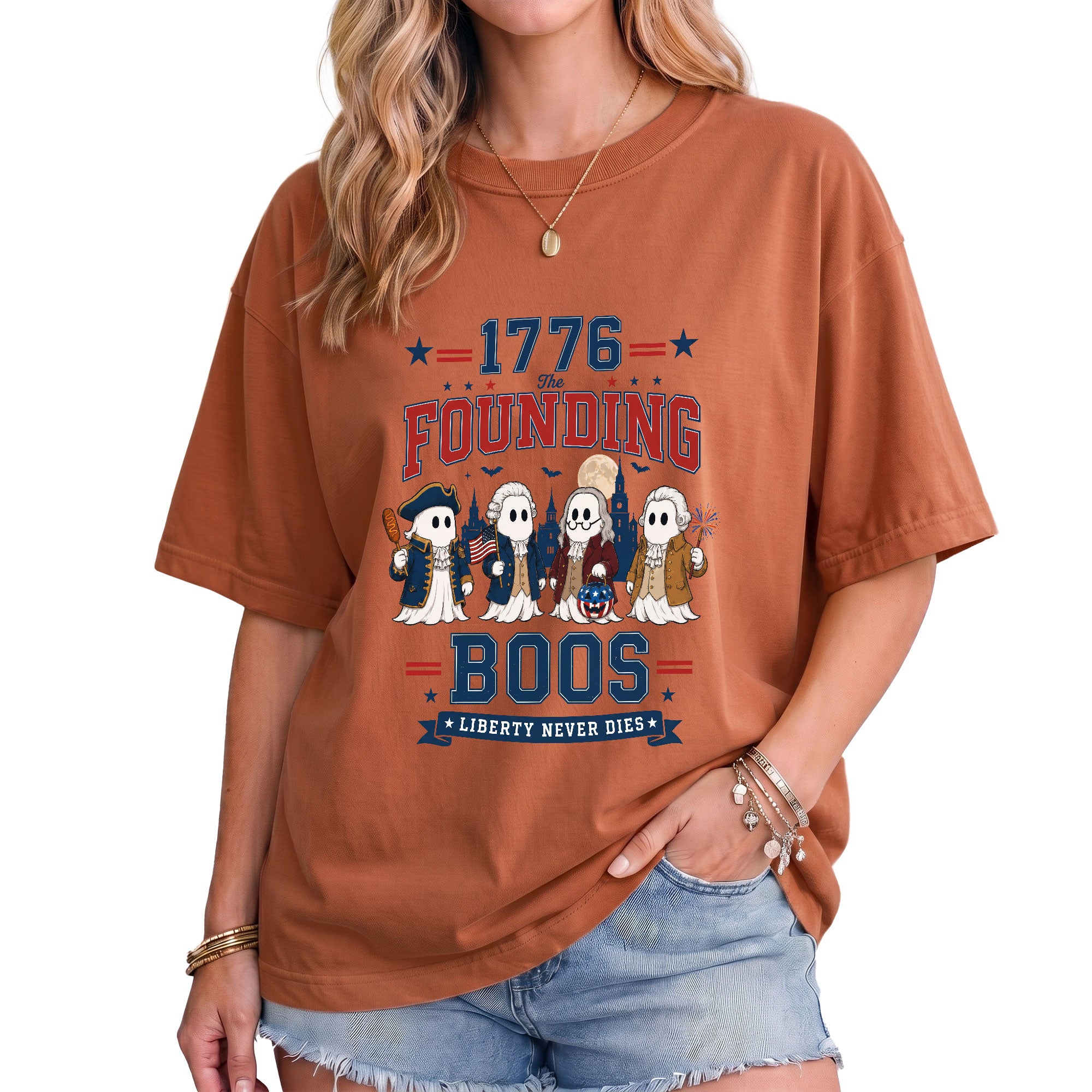 Founding Fathers Ghost Halloween Shirt 1776 The Founding Boos Patriotic Graphic Tee