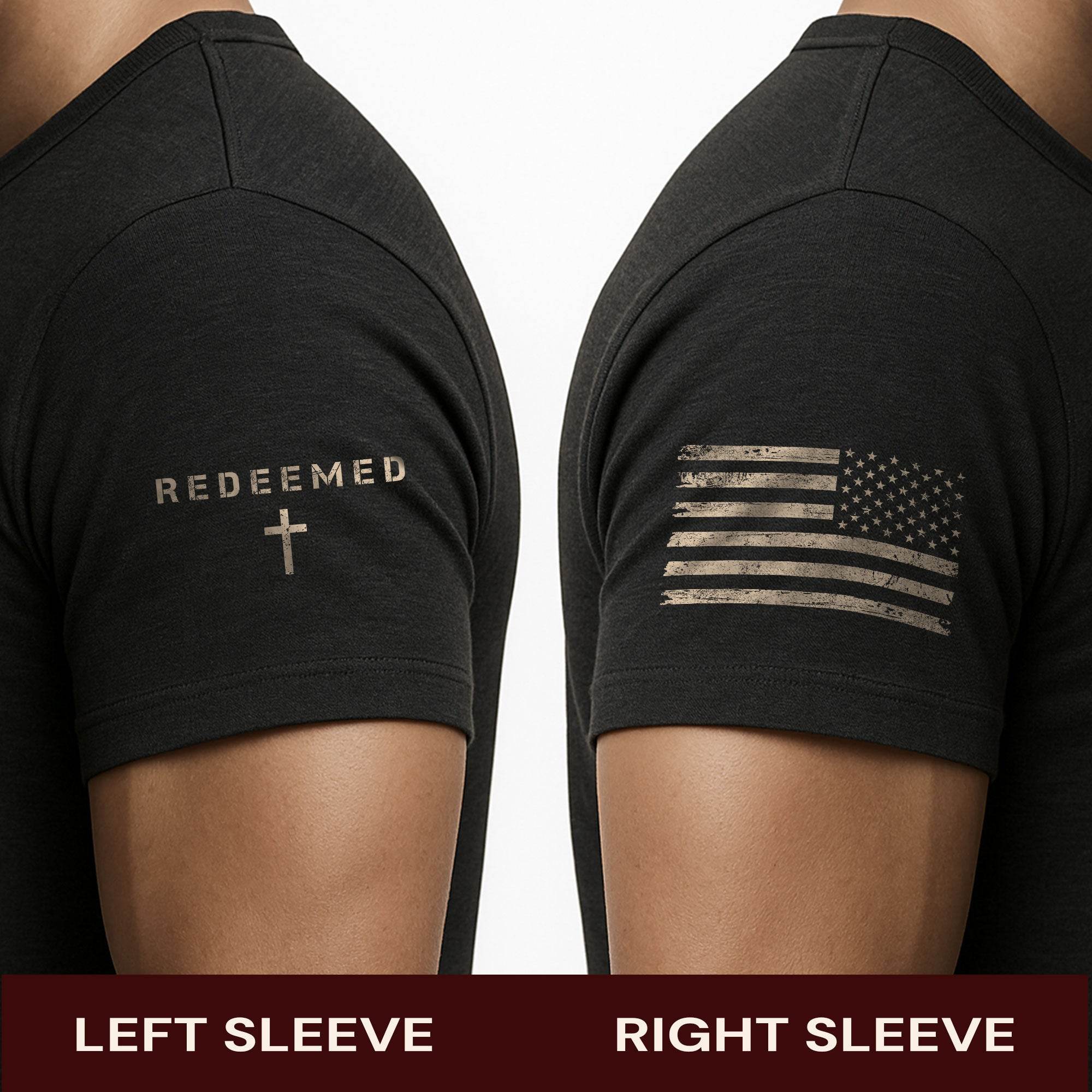 Redeemed by Christ T-Shirt – American Flag Cross - Rust Field Wear