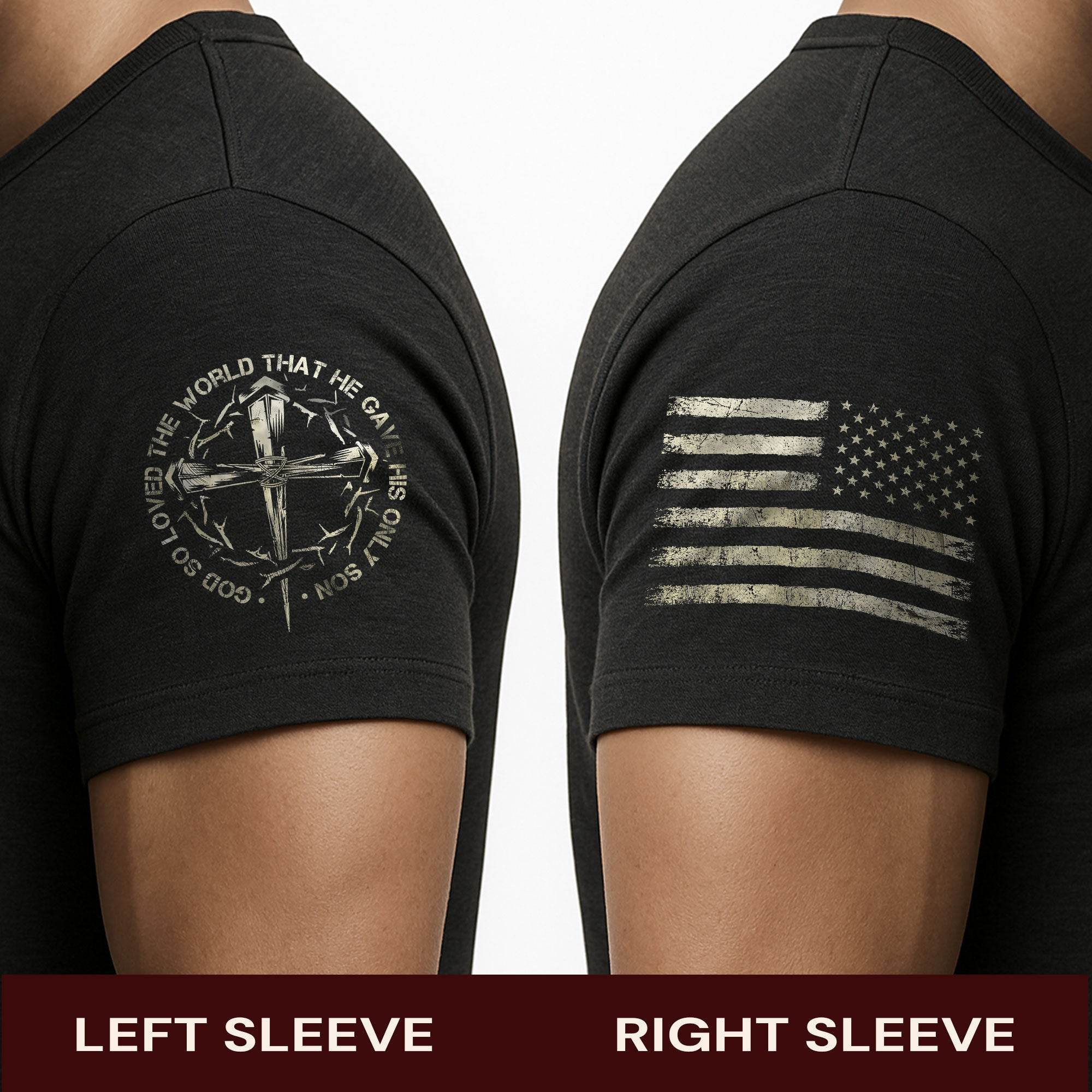 God So Loved The World T-Shirt – Only Son Cross & Flag - Rust Field Wear