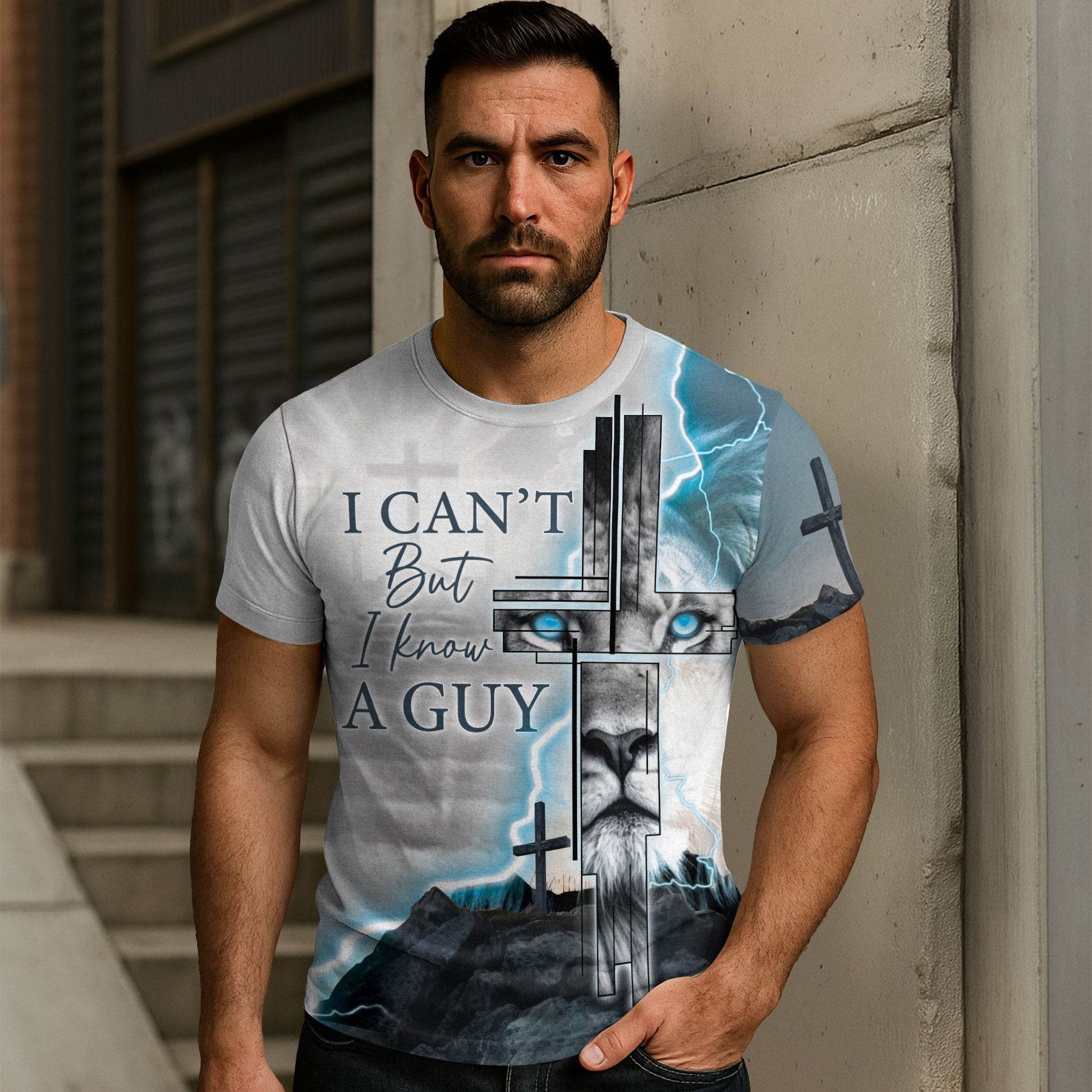 Lightning Roar – I Can’t But I Know A Guy Lion Cross T-shirt - Rust Field Wear