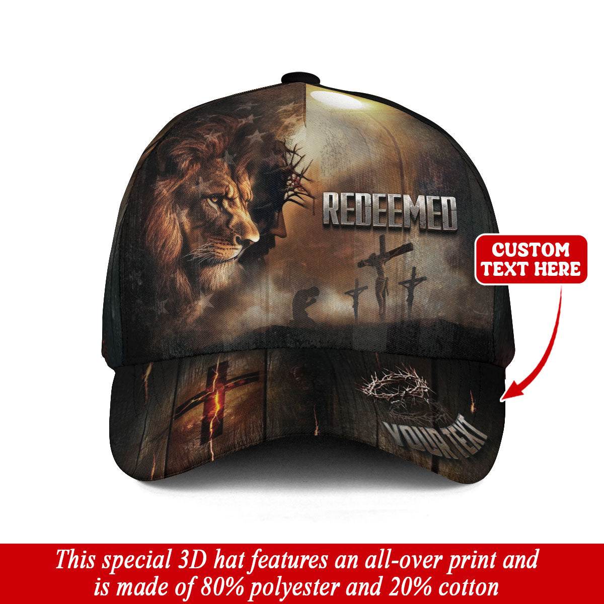 Redeemed by the Cross - Christian Lion & Customized Hat - Rust Field Wear