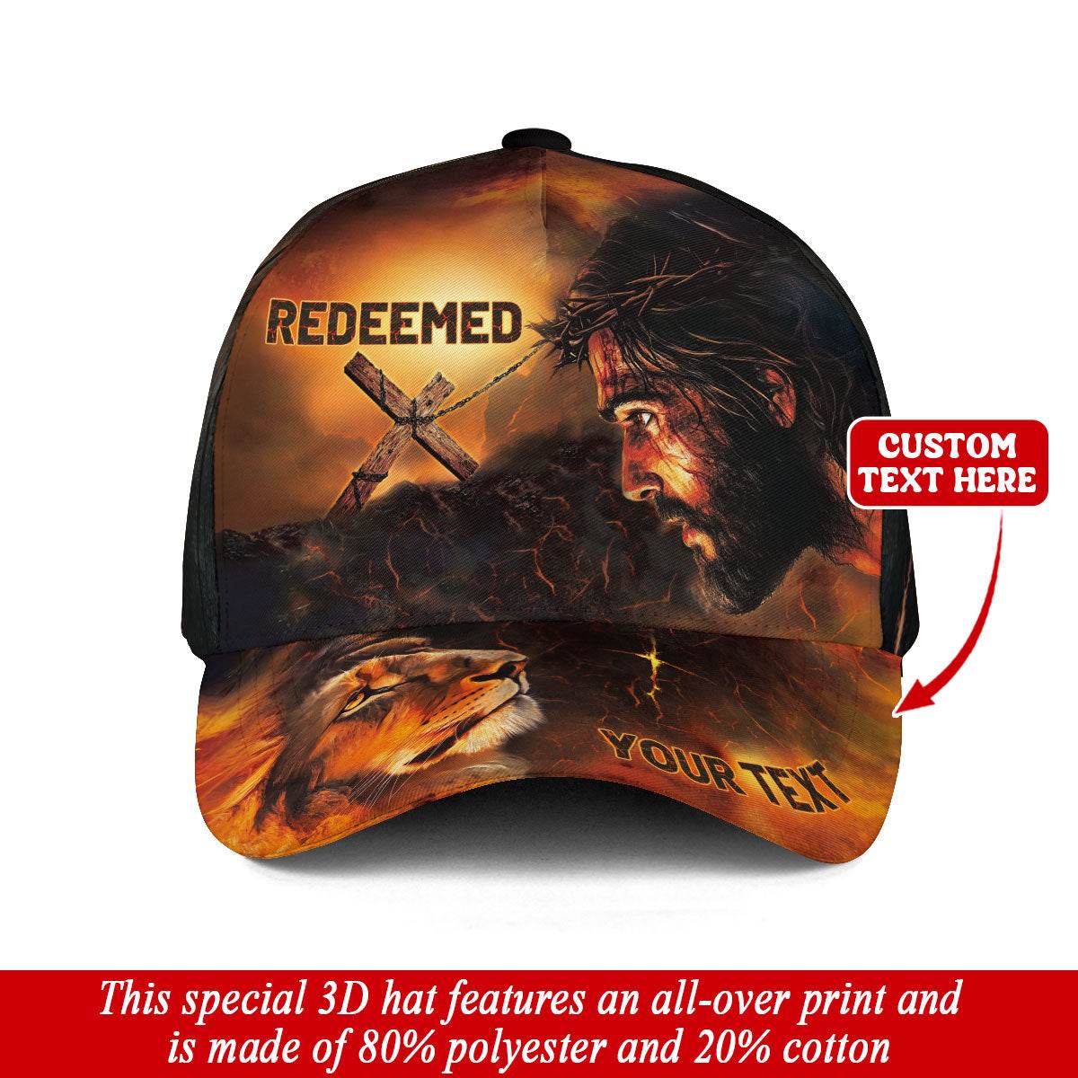 Redeemed by His Sacrifice – Jesus & Lion Christian Customized Hat - Rust Field Wear
