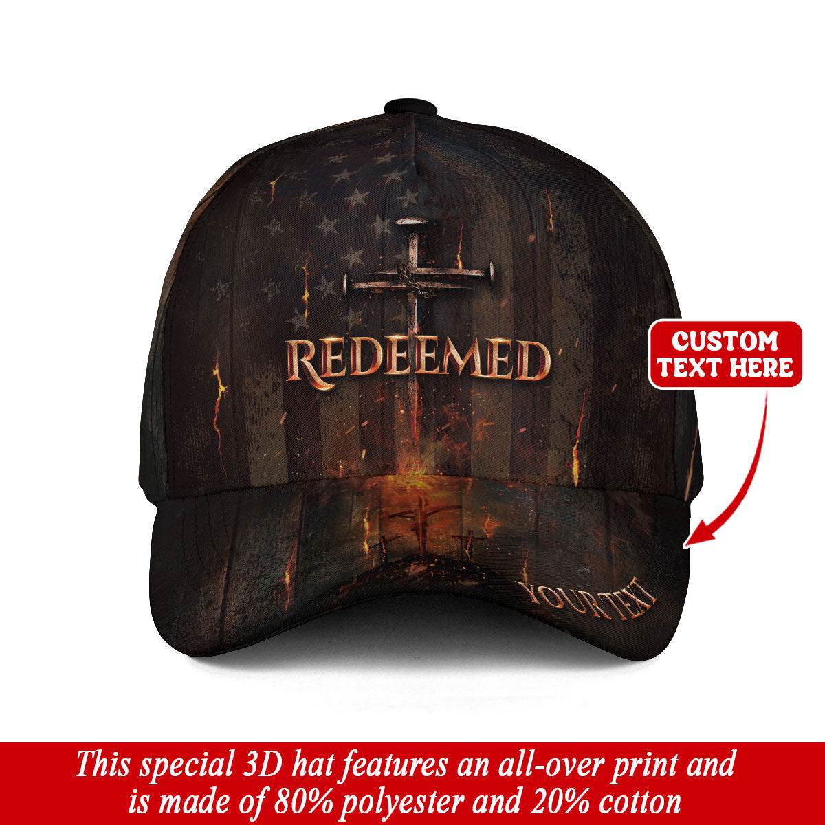 Redeemed by the Cross – Christian American Flag Customized Hat - Rust Field Wear