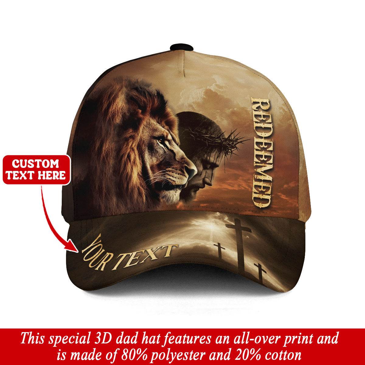 REDEEMED Lion and Christ Crown Cap – Custom Christian Hat - Rust Field Wear