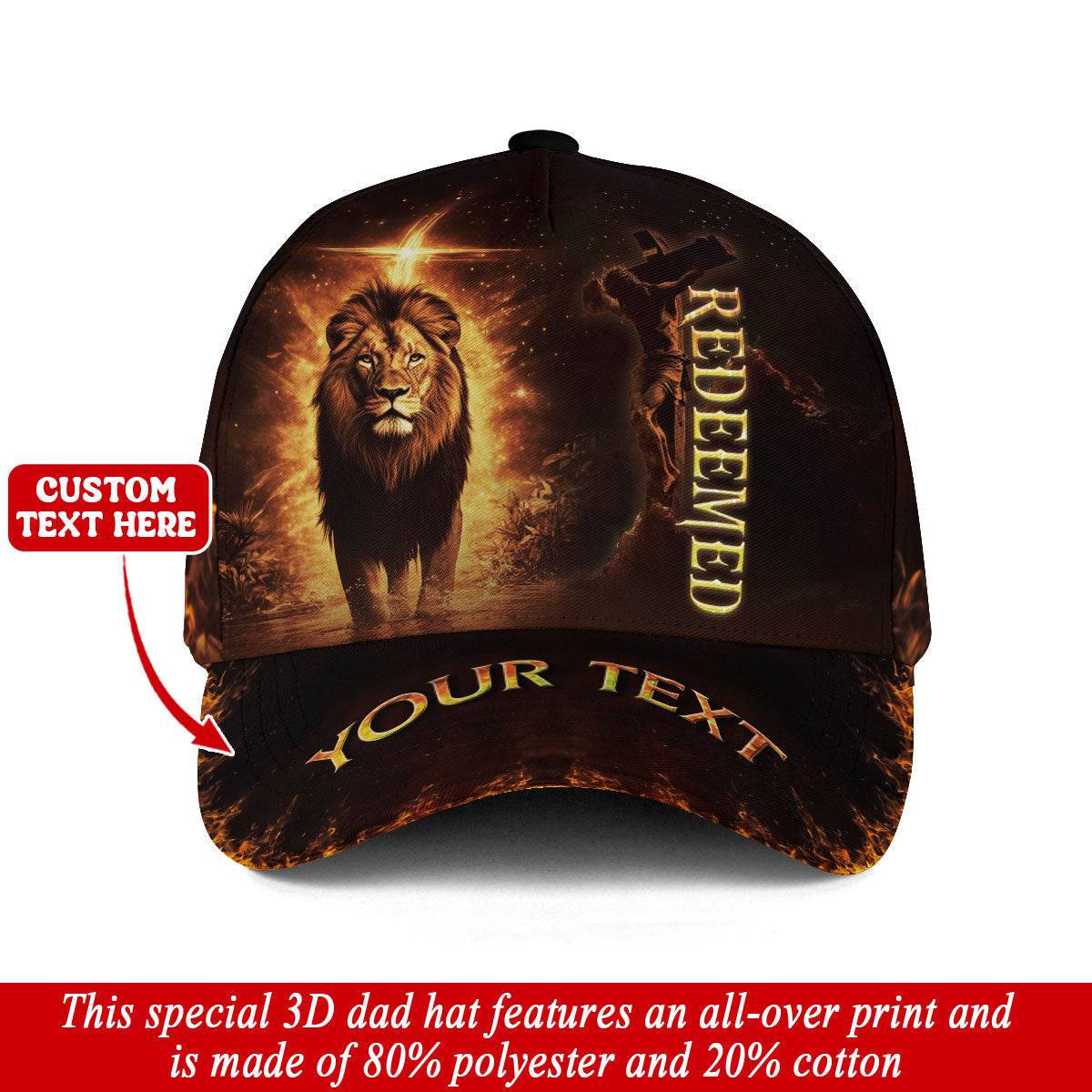 REDEEMED Lion of Judah Cap – Custom Christian Hat with Cross Design - Rust Field Wear