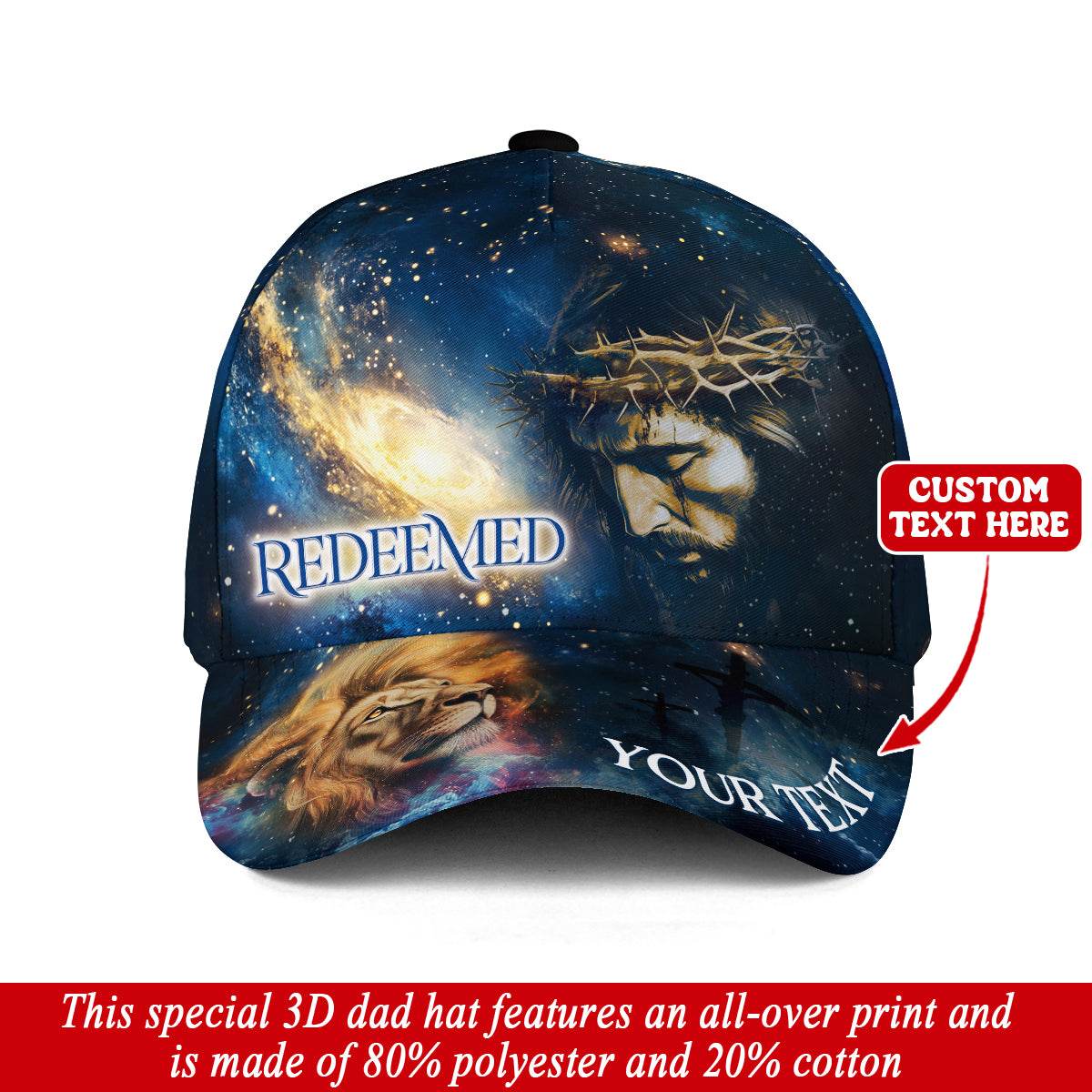 REDEEMED Galaxy Crown Cap – Christian Hat with Lion, Cross & Custom Text - Rust Field Wear
