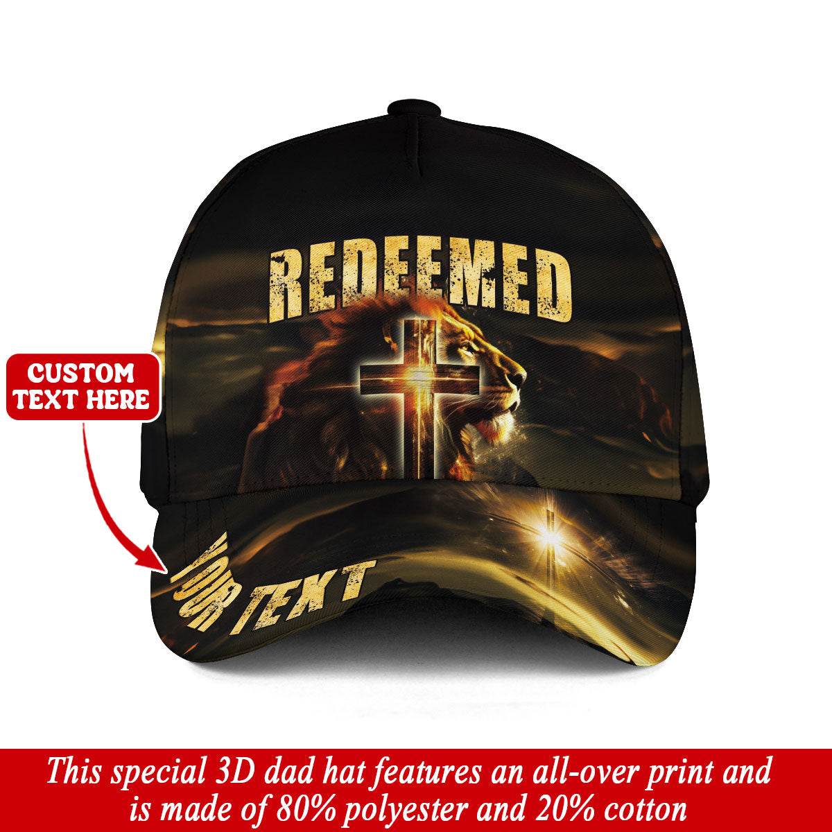 REDEEMED – Glowing Cross & Lion Christian Customized Hat - Rust Field Wear
