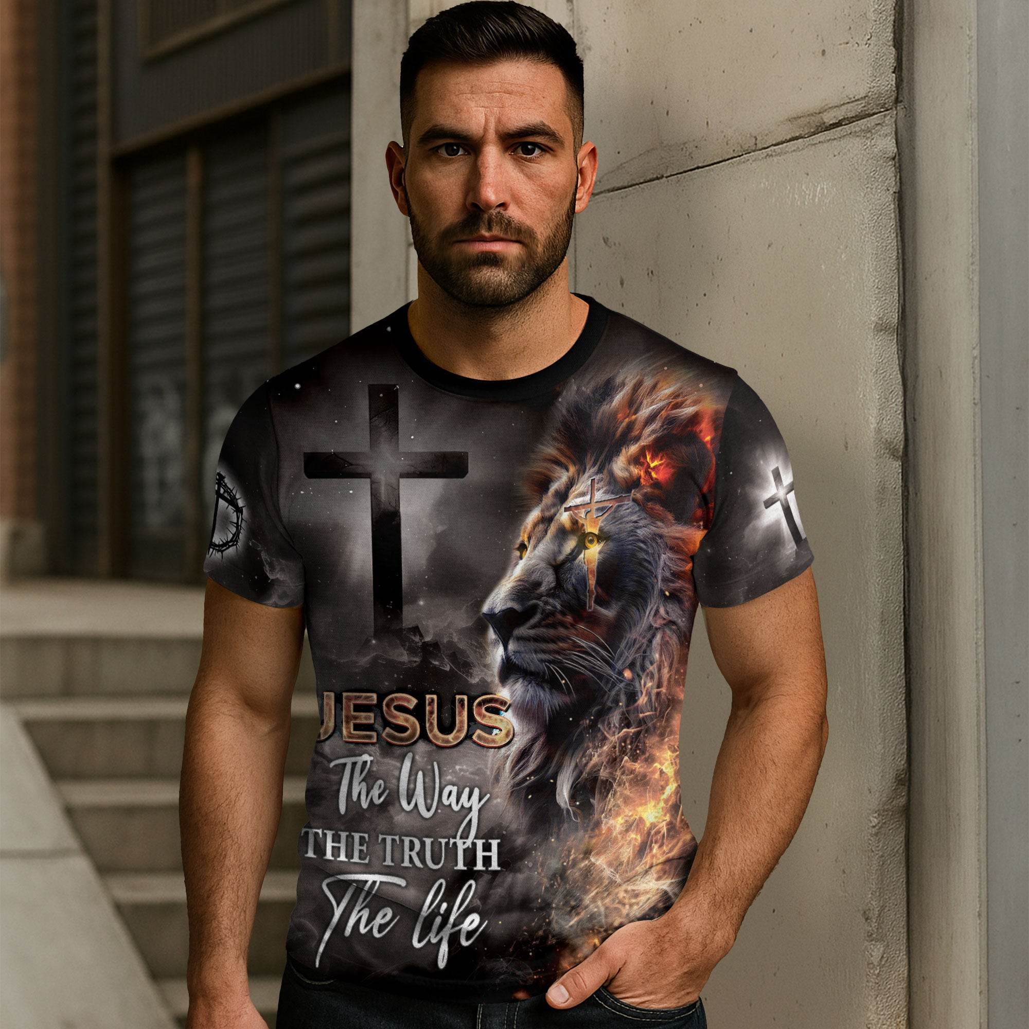 The Lion & The Cross – Jesus: The Way, The Truth, The Life T-shirt - Rust Field Wear