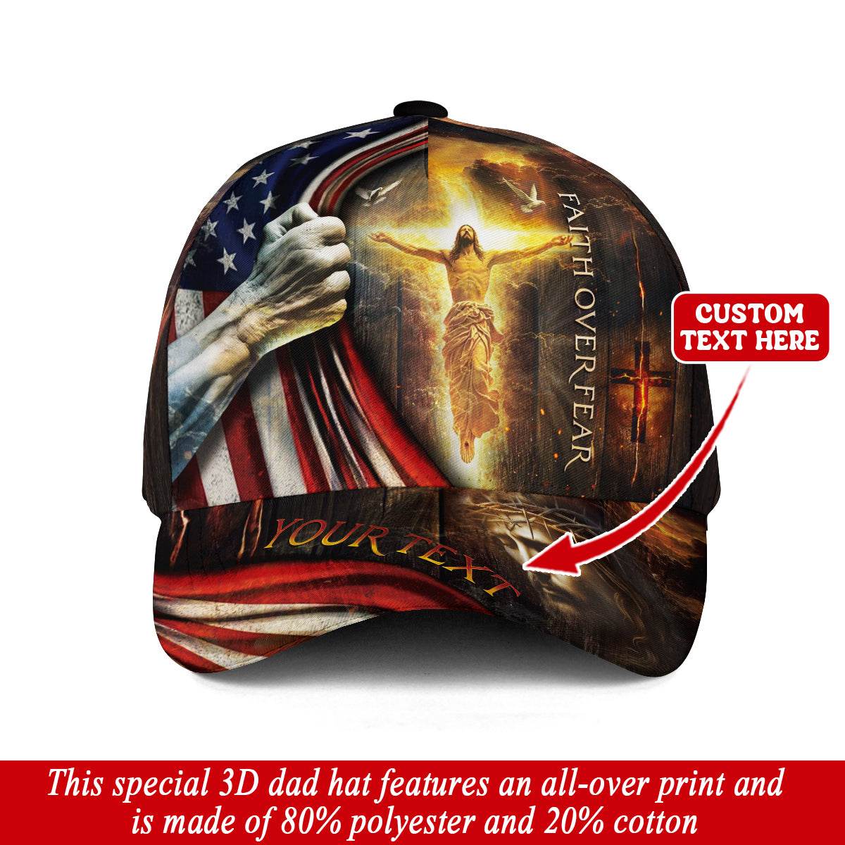Faith Over Fear – American Christian Flag Custom Hat with Risen Christ - Rust Field Wear