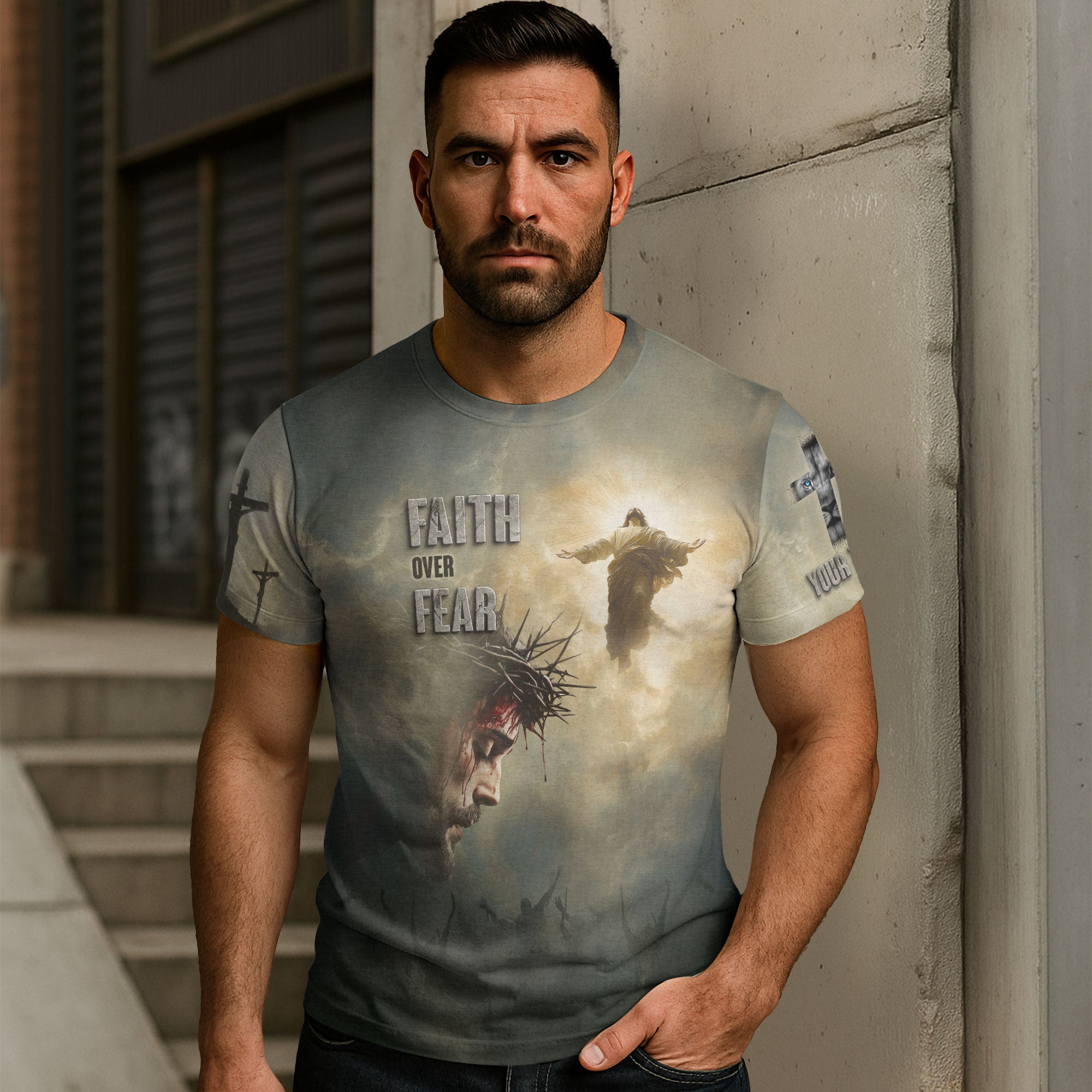 Faith Over Fear Resurrection Shirt – Custom Christian Tee with Jesus Ascending