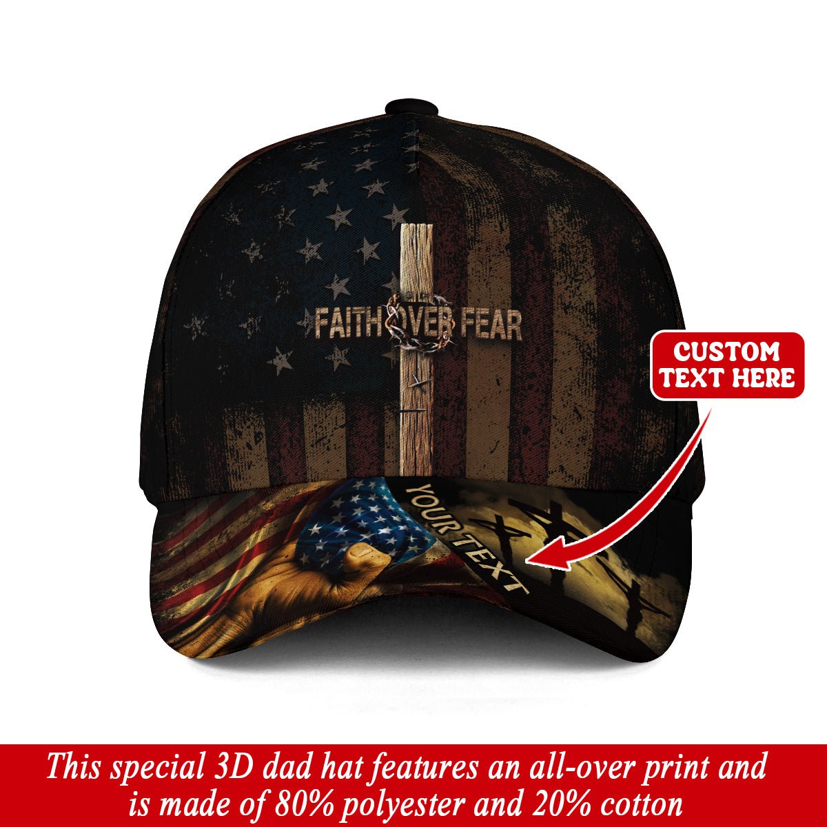 Custom Faith Over Fear American Flag Hat