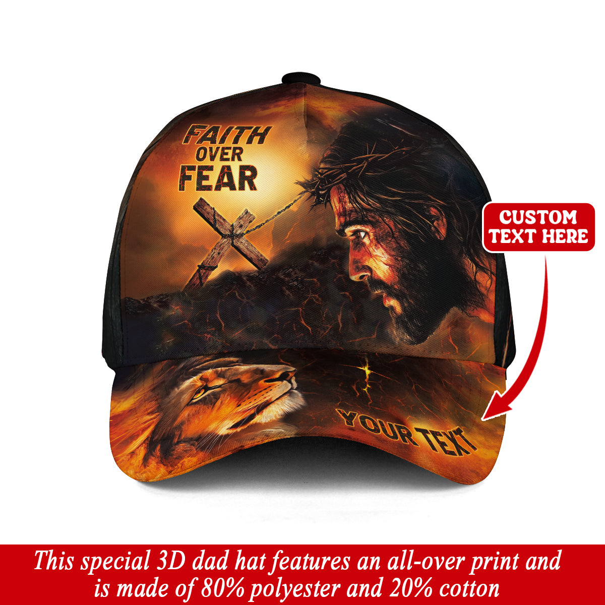 Custom Faith Over Fear Hat  With Jesus & Lion Design