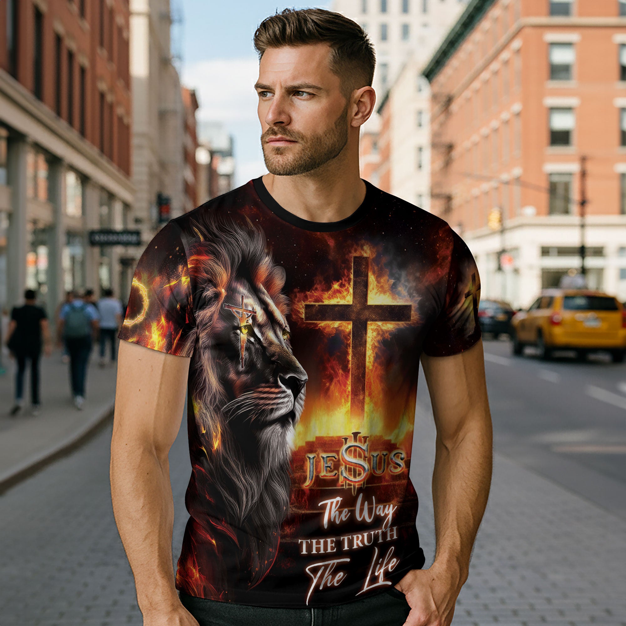 Lion of Judah Cross Fire Christian Shirt
