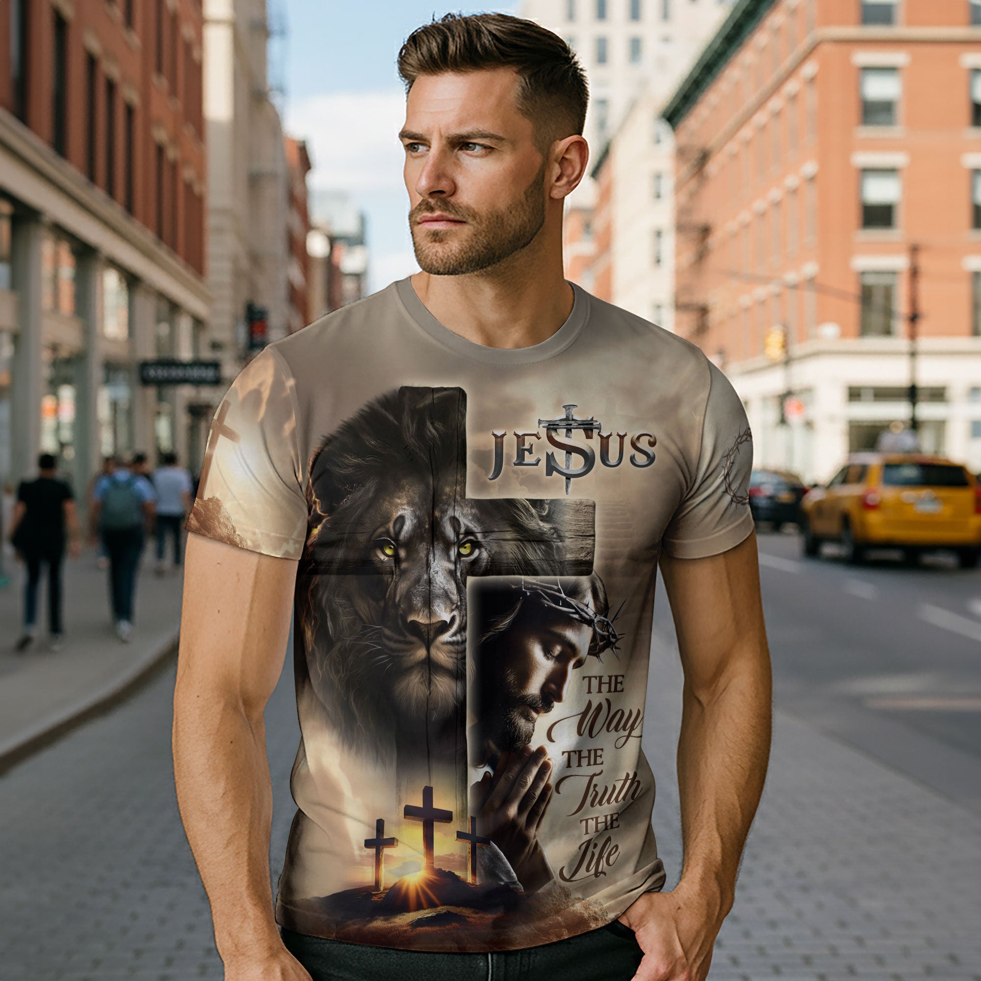Lion Cross Resurrection Christian T-Shirt