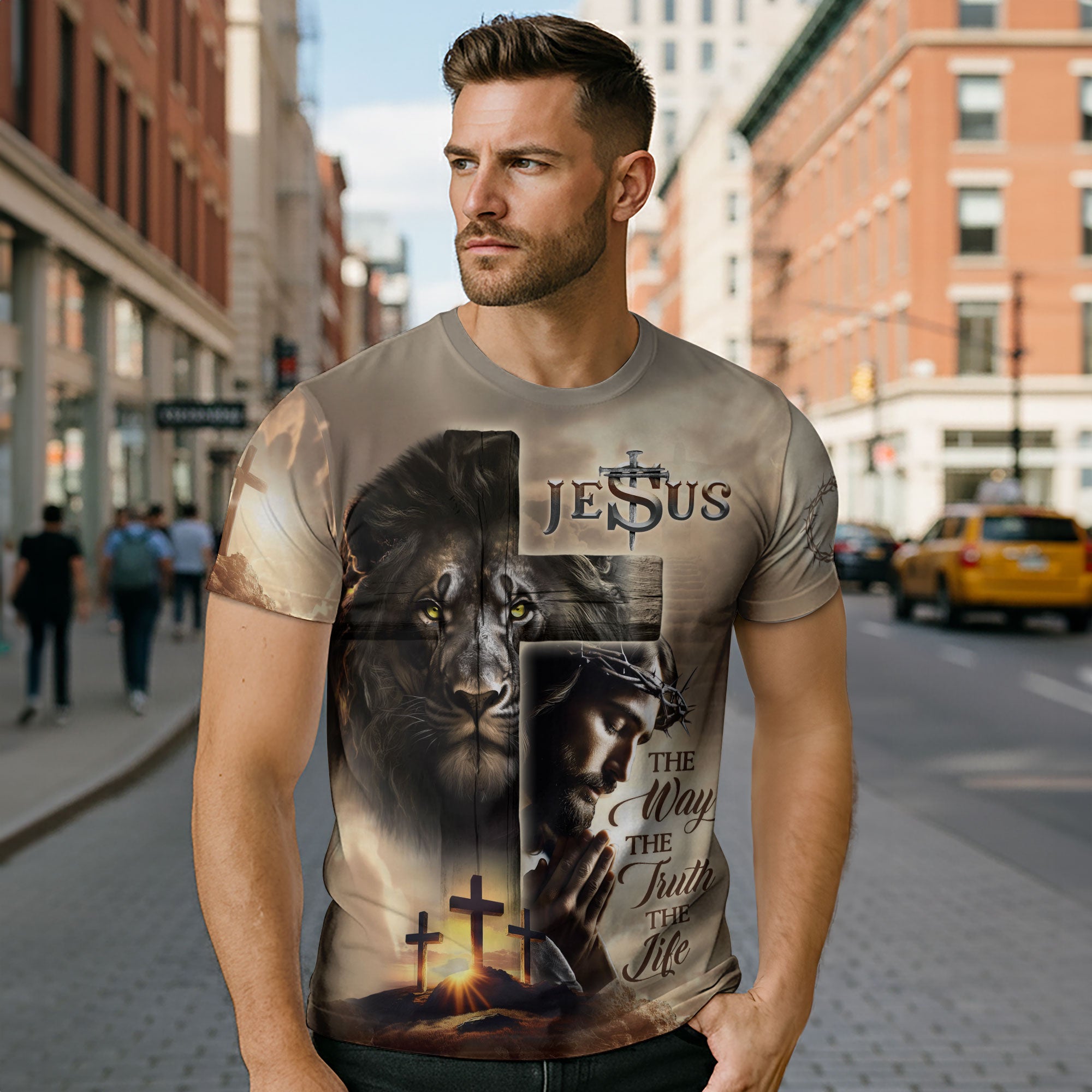 Lion Cross Resurrection Christian T-Shirt