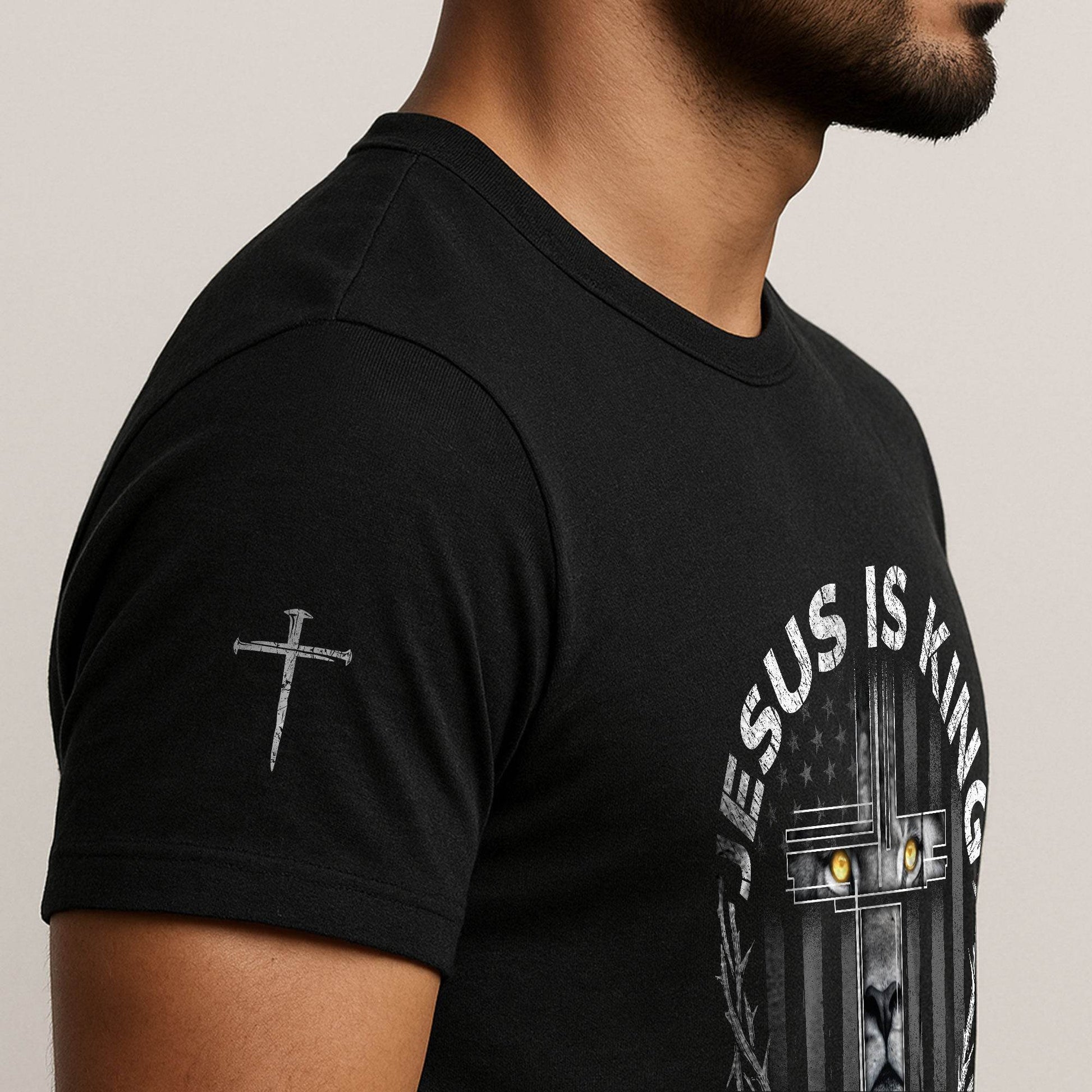 Jesus Is King Lion Cross Christian T-Shirt - Rust Field Wear