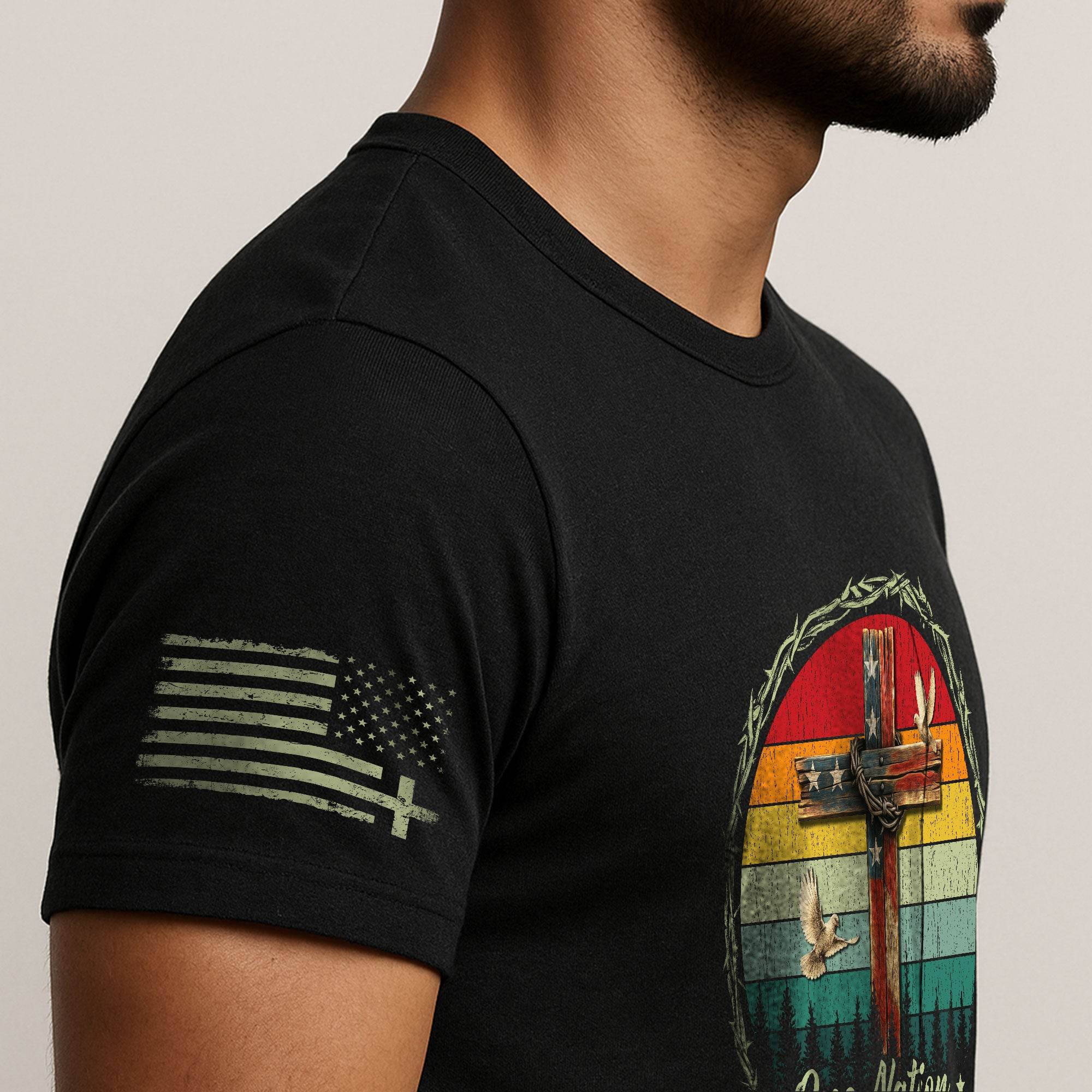 One Nation Under God Retro Sunset Cross T-Shirt - Rust Field Wear