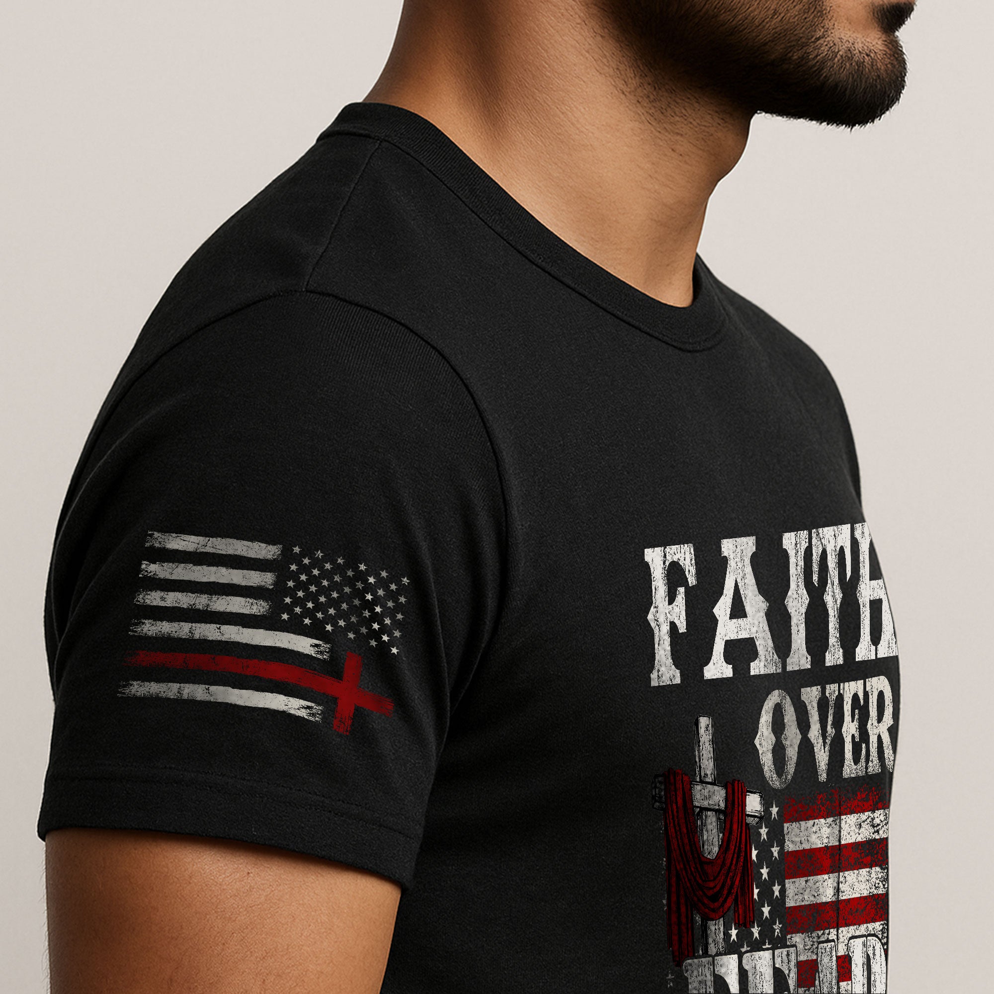 Faith Over Fear Psalm 118:6 Cross & American Flag T-Shirt