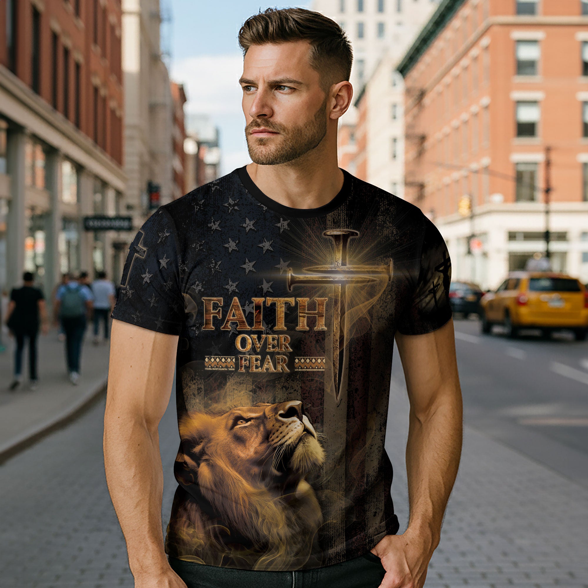 Faith Over Fear | Lion of Judah & Patriot Cross Design