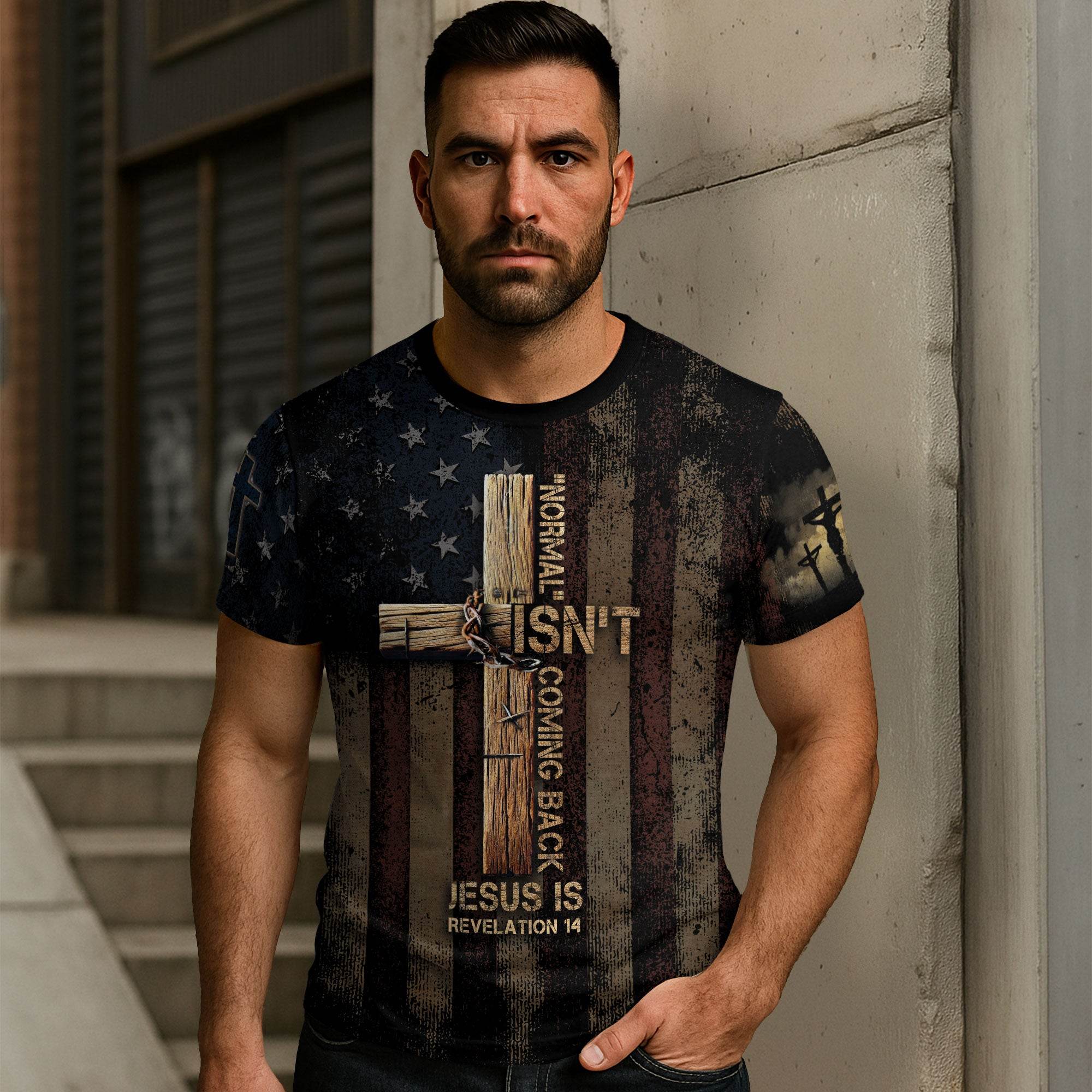 Jesus Is Coming Back | Revelation 1:4 Cross & End-Time Faith Tee - Rust Field Wear