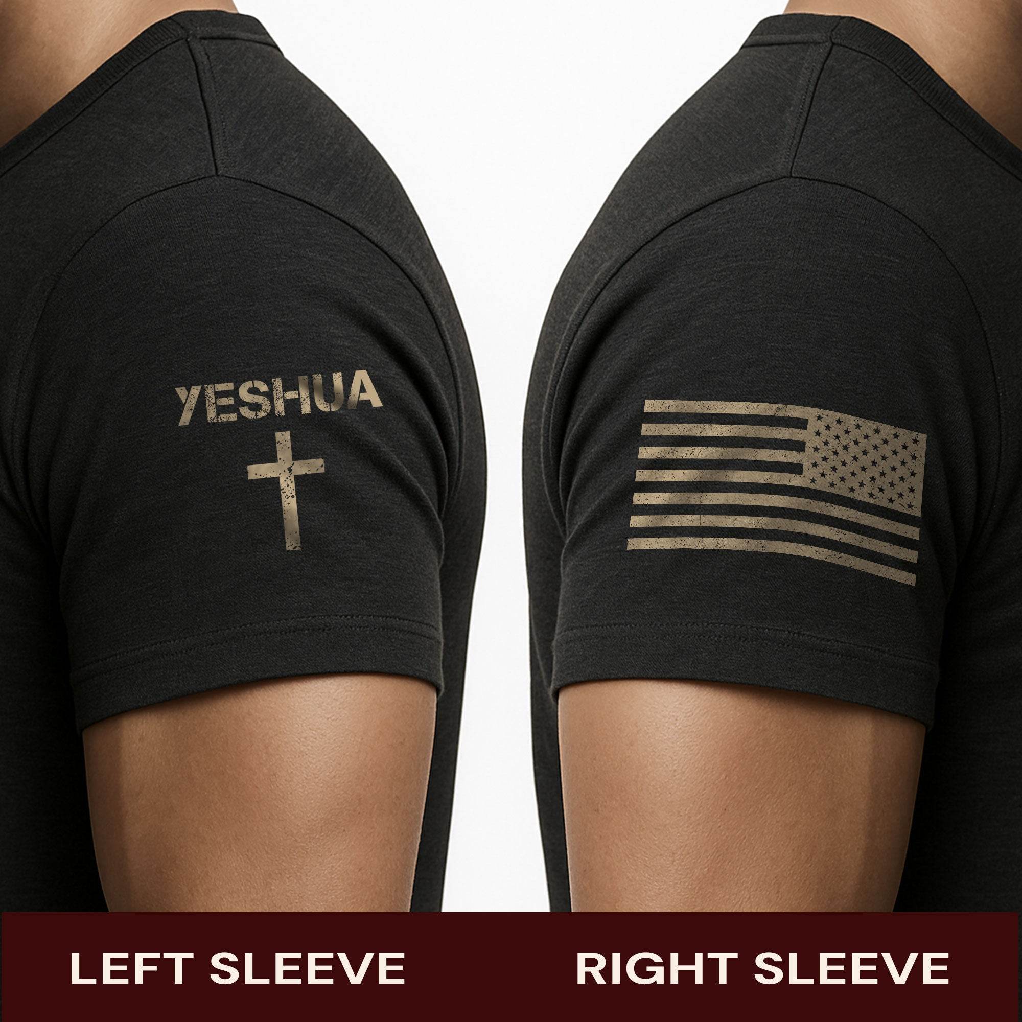 Yeshua Cross & American Flag Christian T-Shirt - Rust Field Wear