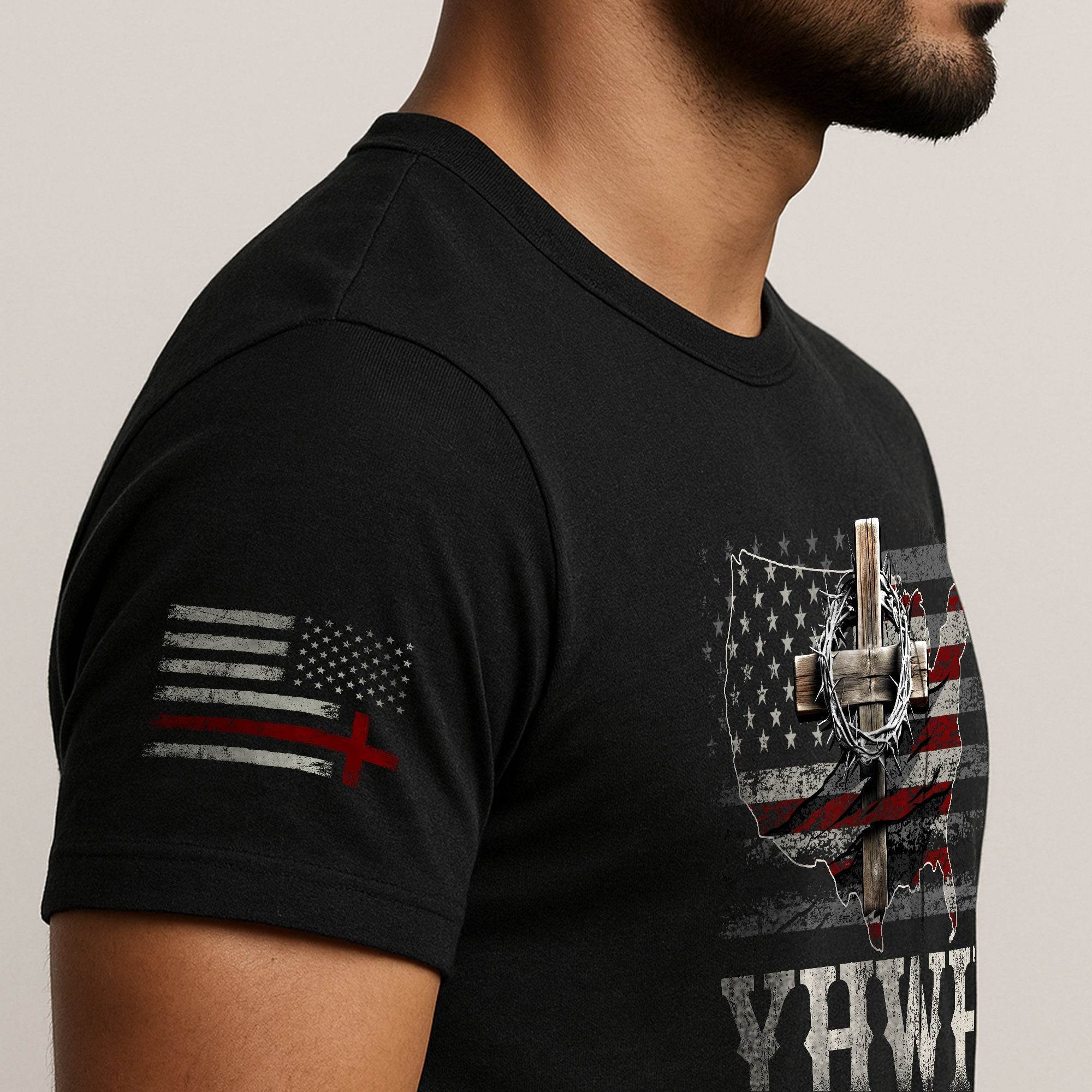 YHWH USA Cross Christian T-Shirt – Faith & Patriotism - Rust Field Wear