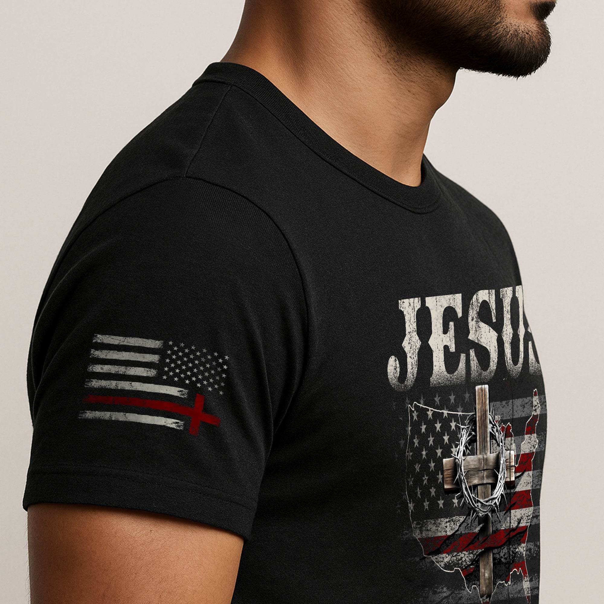 Jesus Loves You - American Flag Cross T-Shirt - Rust Field Wear
