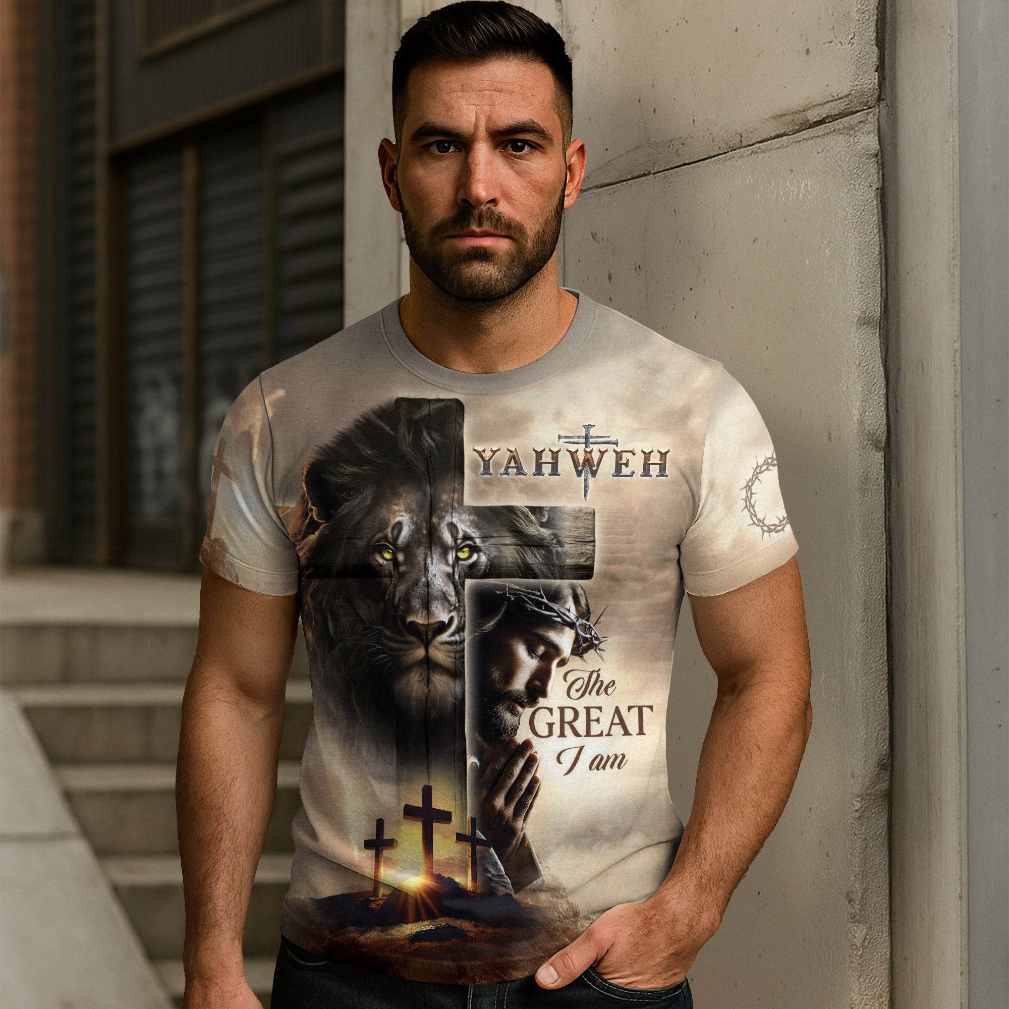 Lion of Judah & Cross “Yahweh The Great I Am” T-Shirt - Rust Field Wear