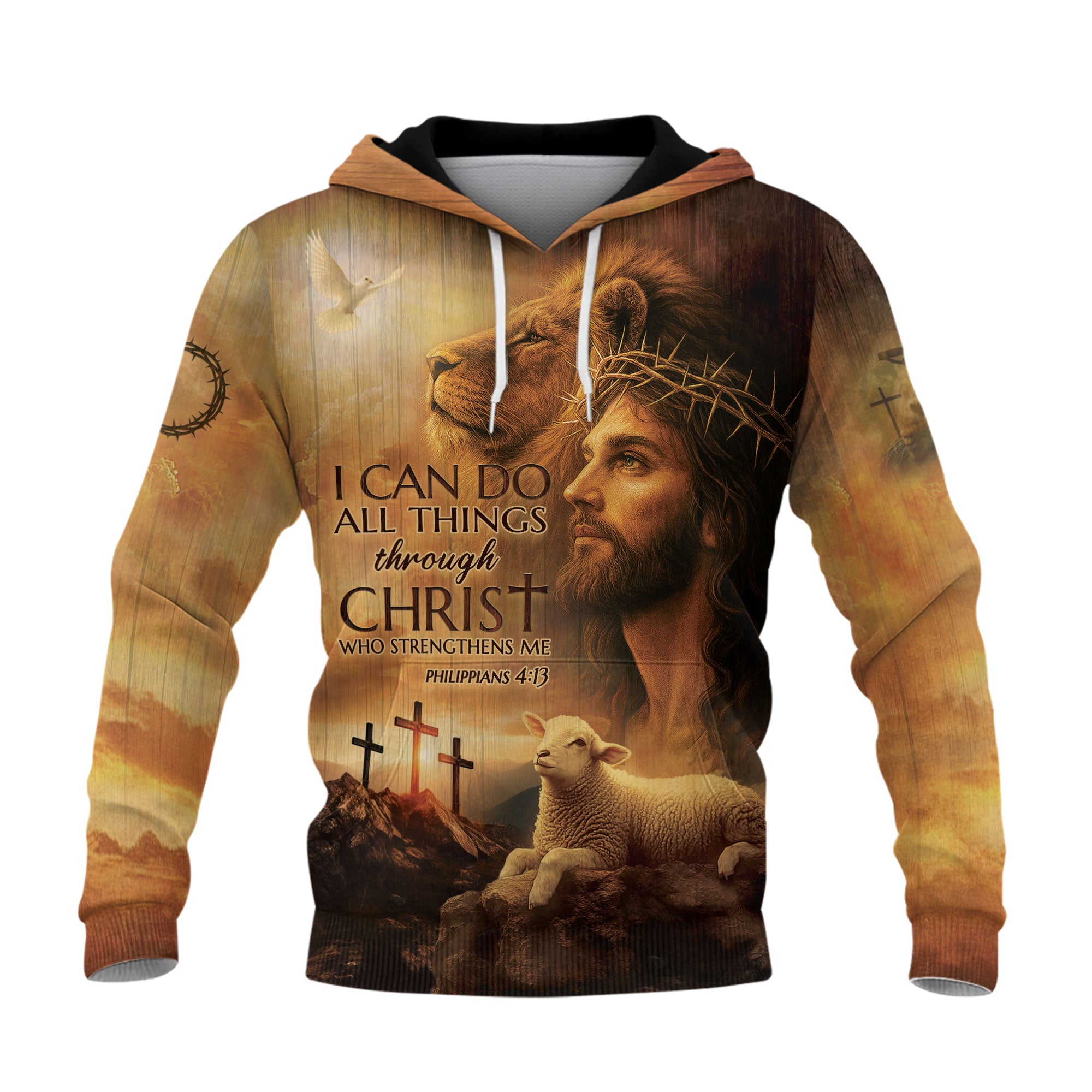 I Can Do All Things Through Christ Jesus Lion and Lamb Christian Hoodie