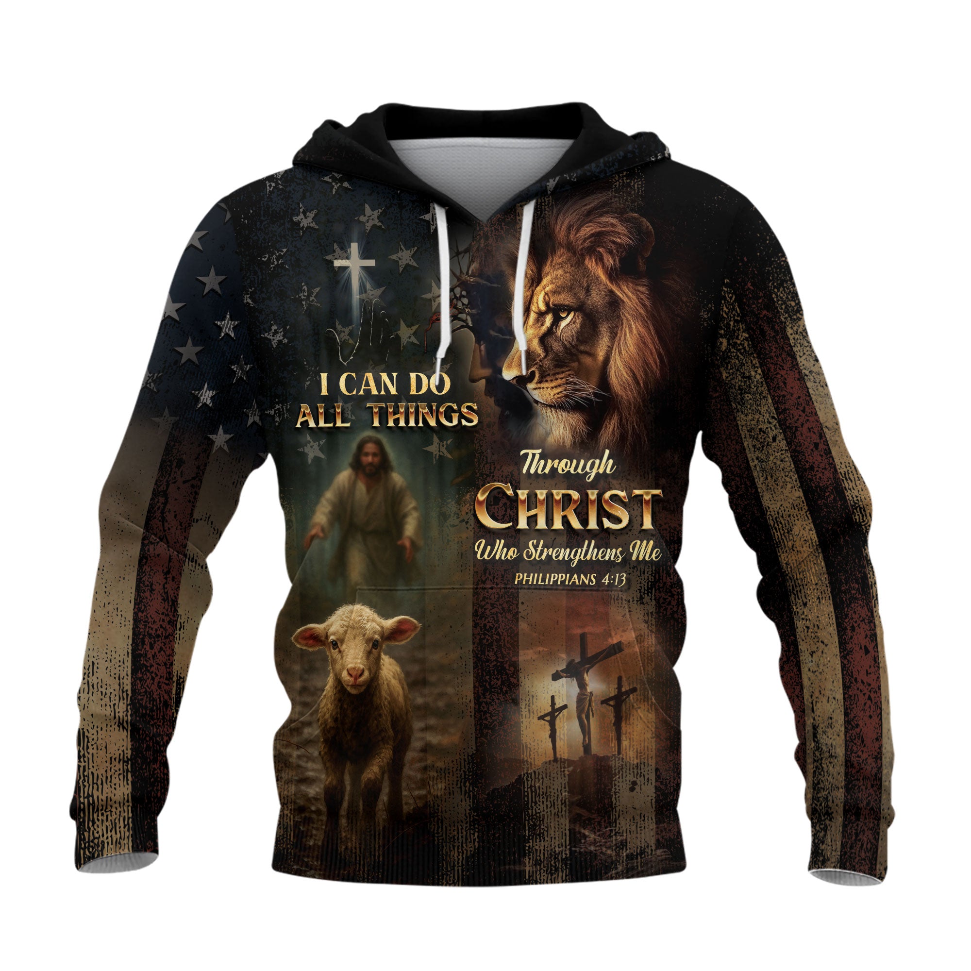 Philippians 4:13 Lion and Lamb I Can Do All Things Through Christ Hoodie