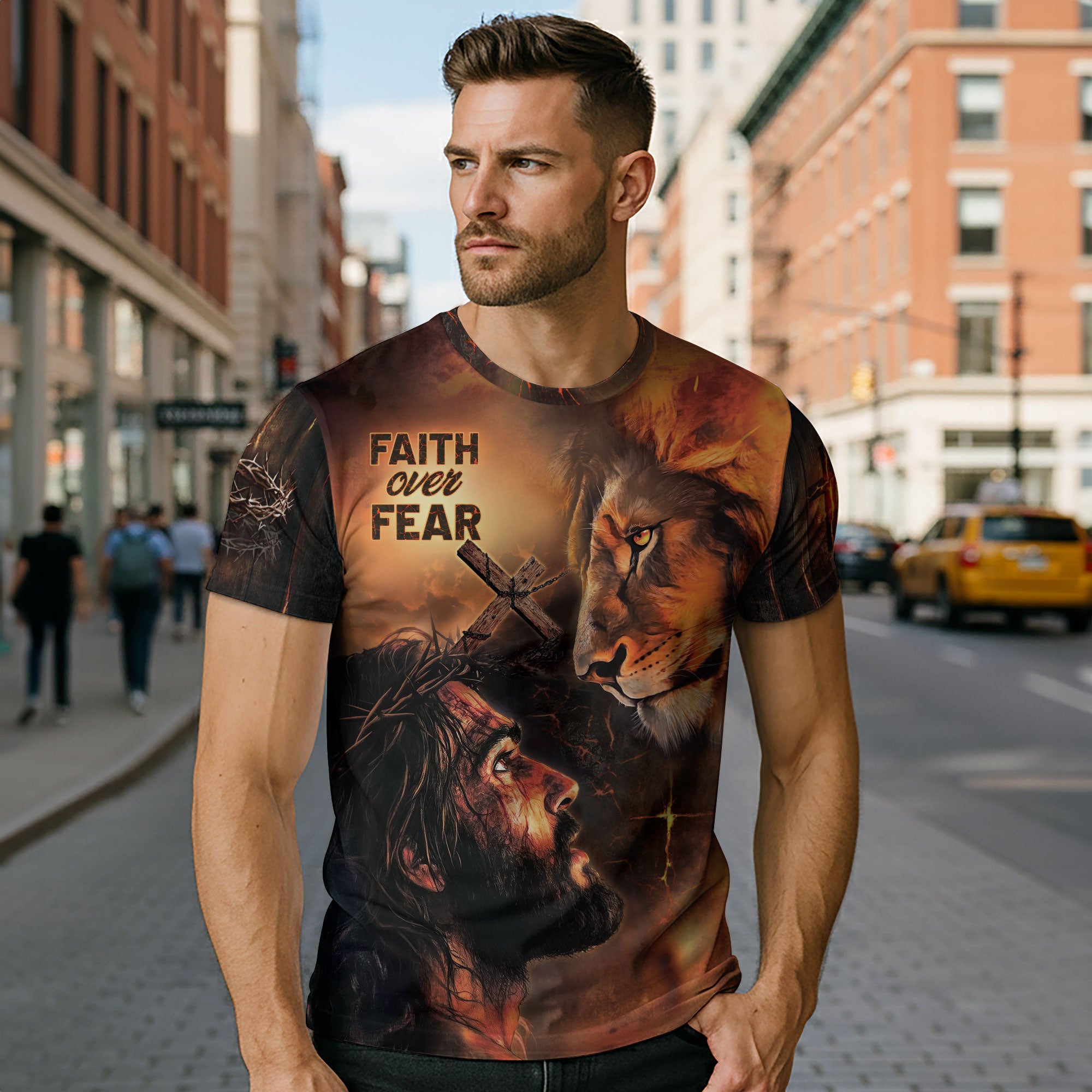 Faith Over Fear Shirt – Jesus, Lion Christian T-Shirt for Bold Believers