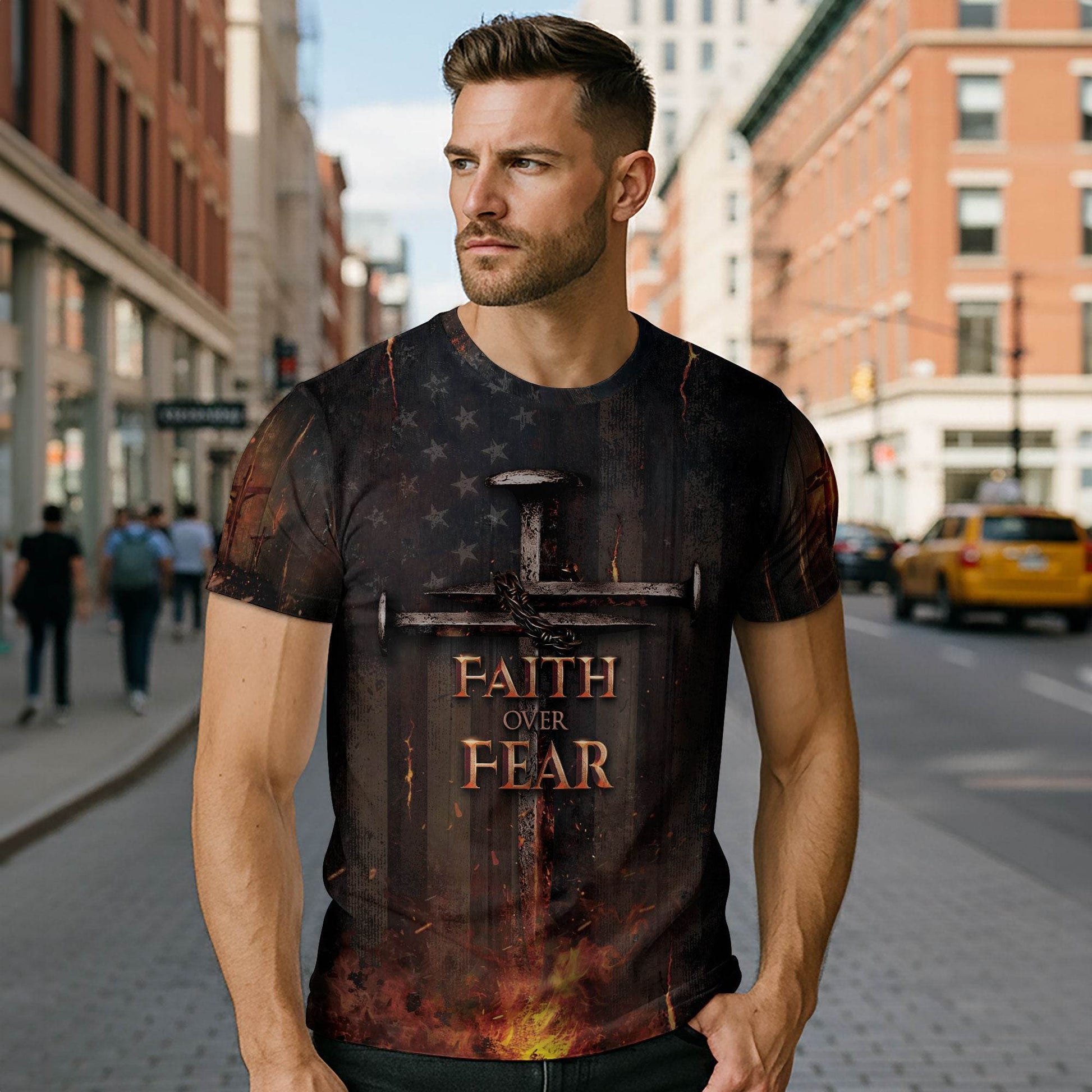 Faith Over Fear Patriotic T-Shirt - Rust Field Wear