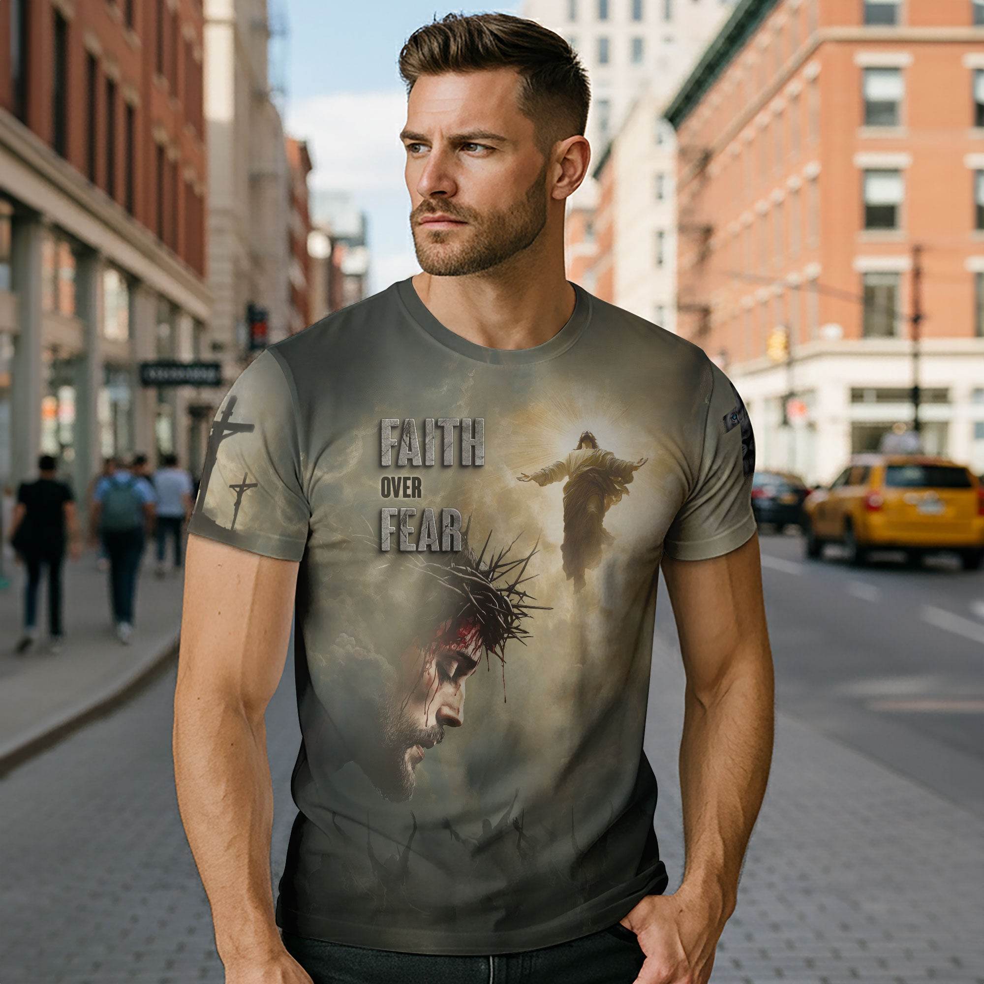 Faith Over Fear Jesus Crown of Thorns T-Shirt - Rust Field Wear