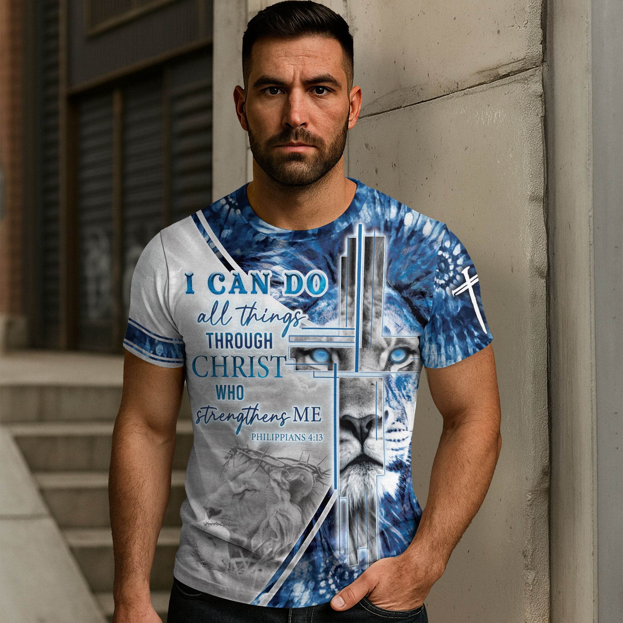 I Can Do All Things Through Christ Blue Lion T-Shirt - Rust Field Wear